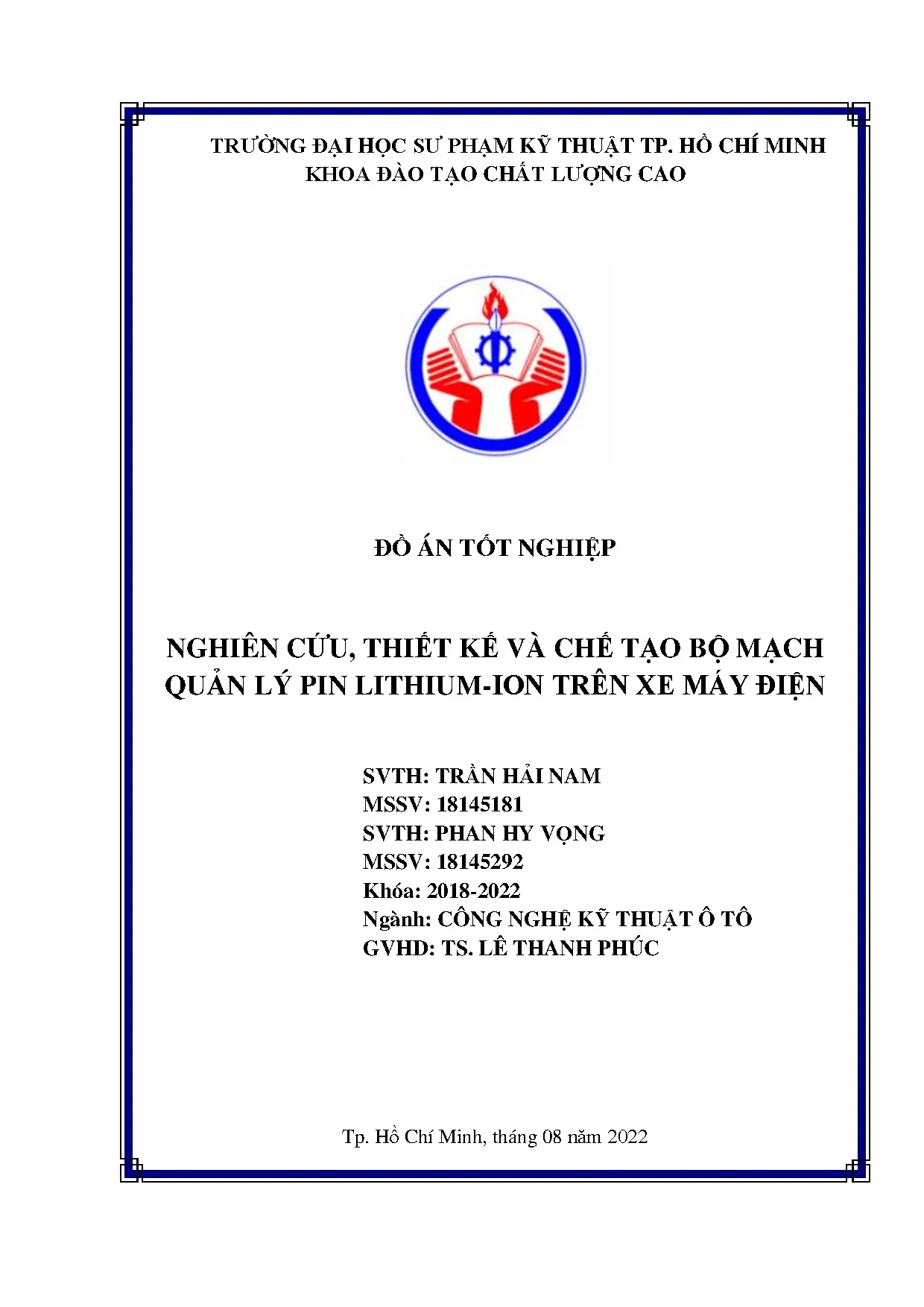 Đồ án tốt nghiệp - Nghiên cứu, thiết kế và chế tạo bộ mạch quản lý pin Lithium-Ion trên xe máy điện