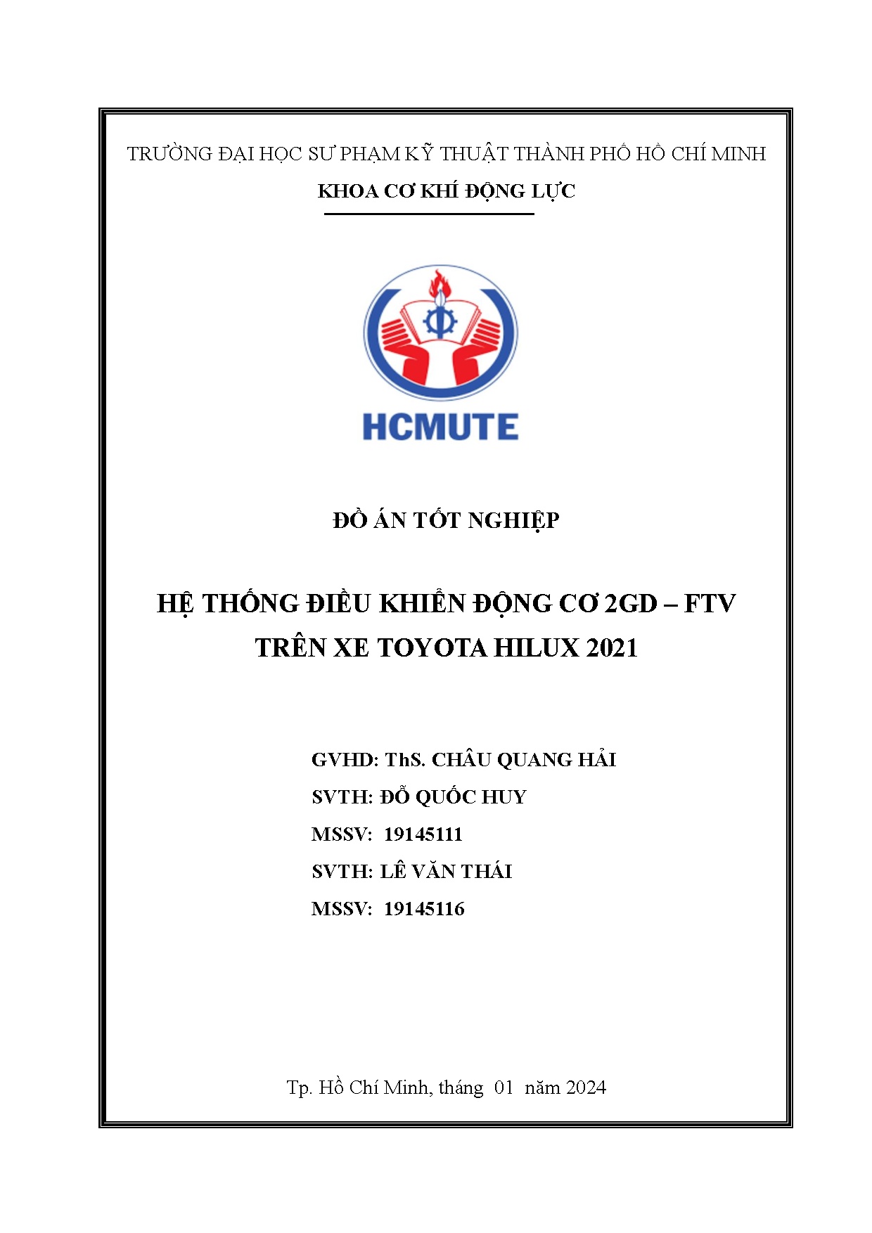 Đồ án tốt nghiệp - Hệ thống điều khiển động cơ 2GD - FTV trên xe Toyota Hilux 2021