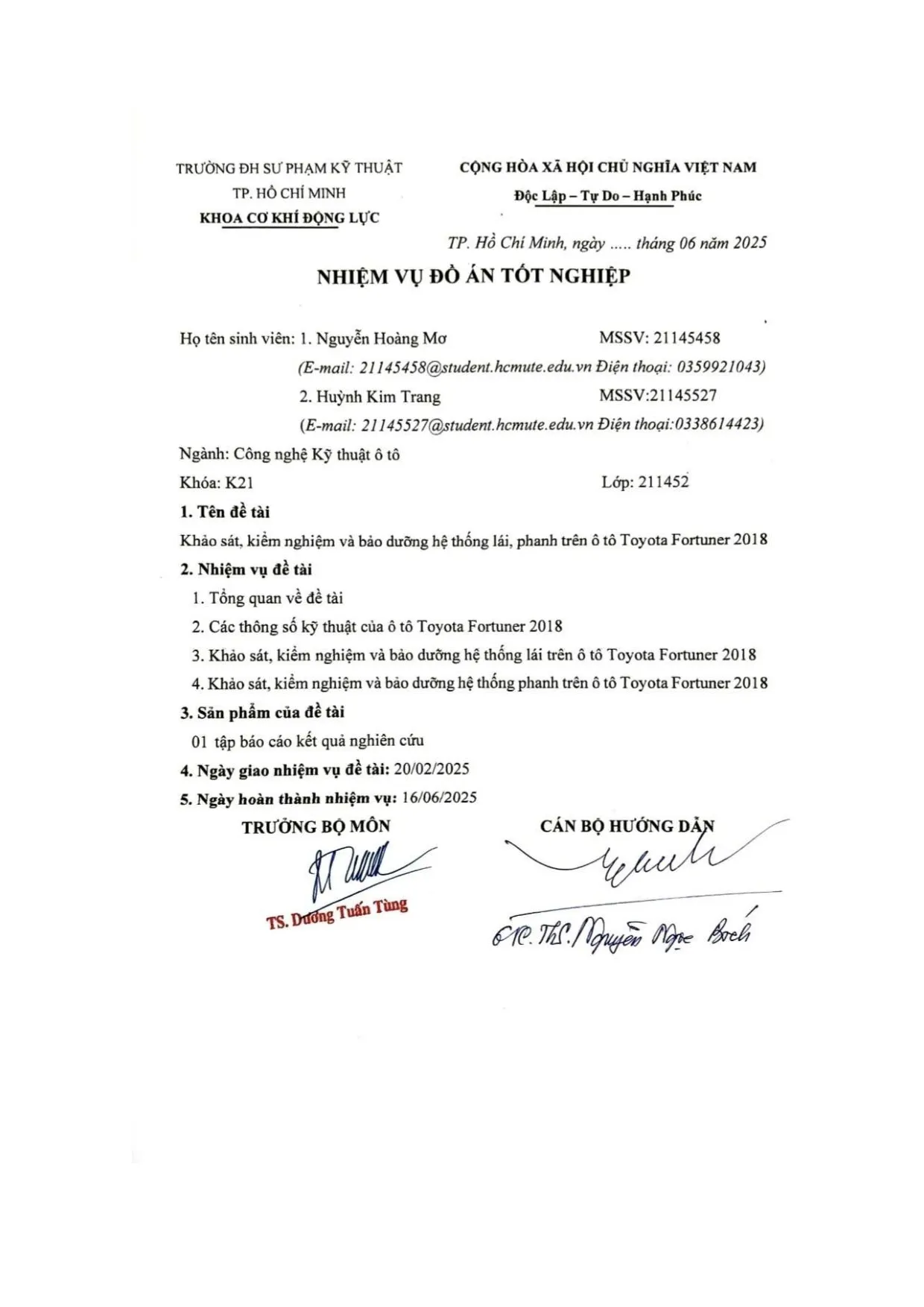 Đồ án tốt nghiệp - Khảo sát, kiểm nghiệm và bảo dưỡng hệ thống lái, phanh trên ô tô Toyota F 2 - Trang 3