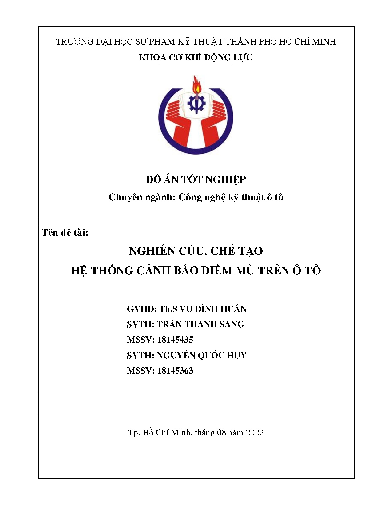 Đồ án tốt nghiệp - Nghiên cứu, chế tạo hệ thống cảnh báo điểm mù trên ô tô