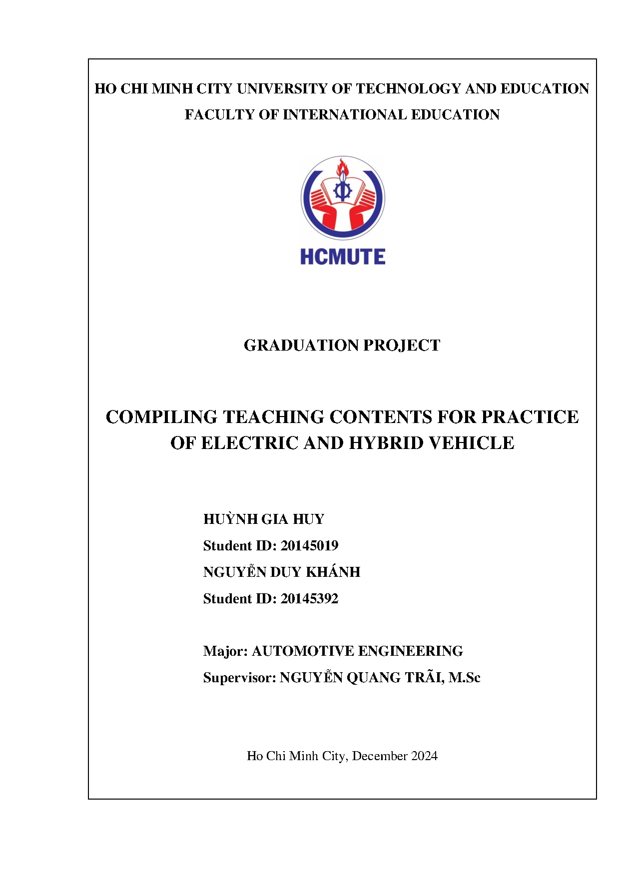 Đồ án tốt nghiệp - Compiling teaching contents for practice of electric and hybrid vehicle