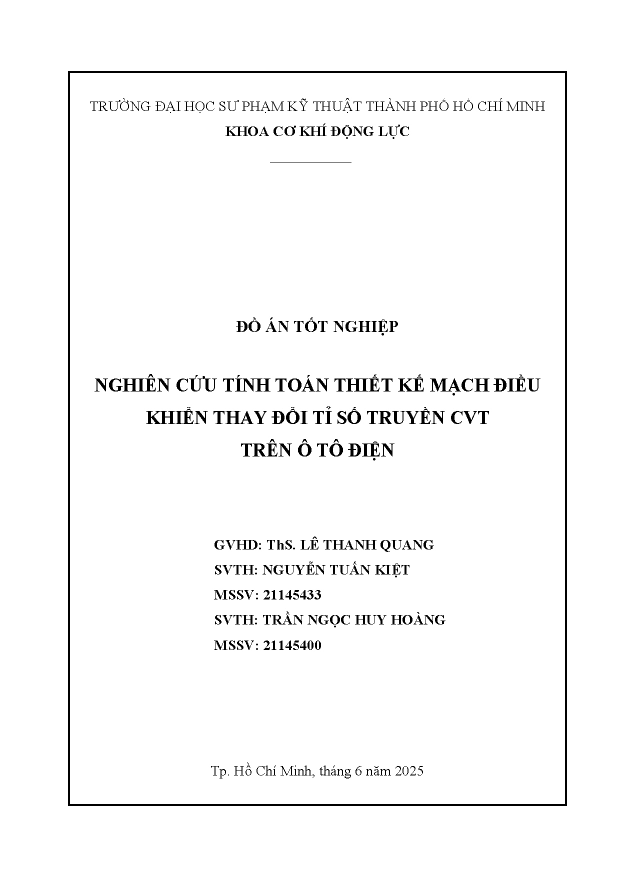 Đồ án tốt nghiệp - Nghiên cứu tính toán thiết kế mạch điều khiển thay đổi tỉ số truyền CVT trên ô TĐ