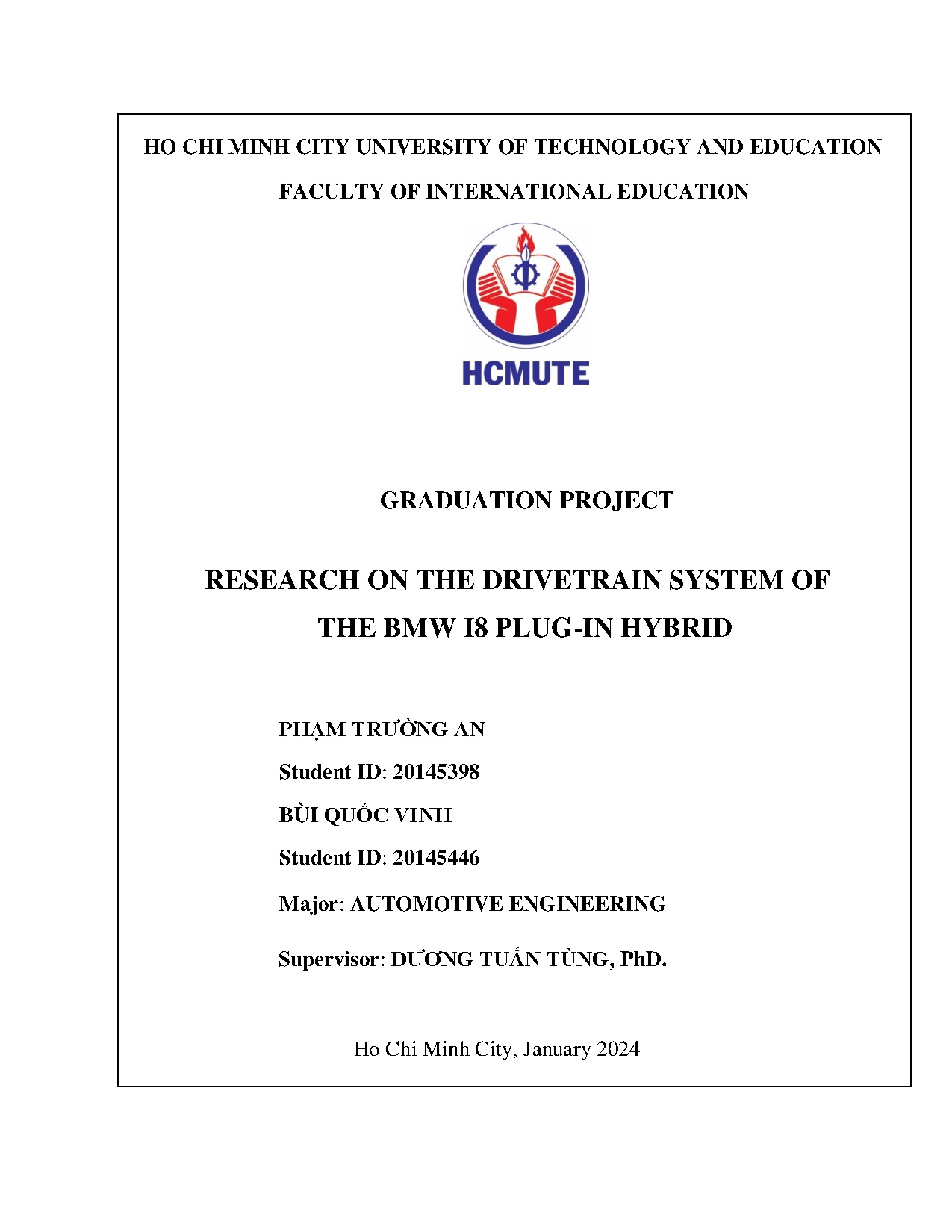Đồ án tốt nghiệp - Research on the drivetrain system of the BMW I8 plug-in hybrid