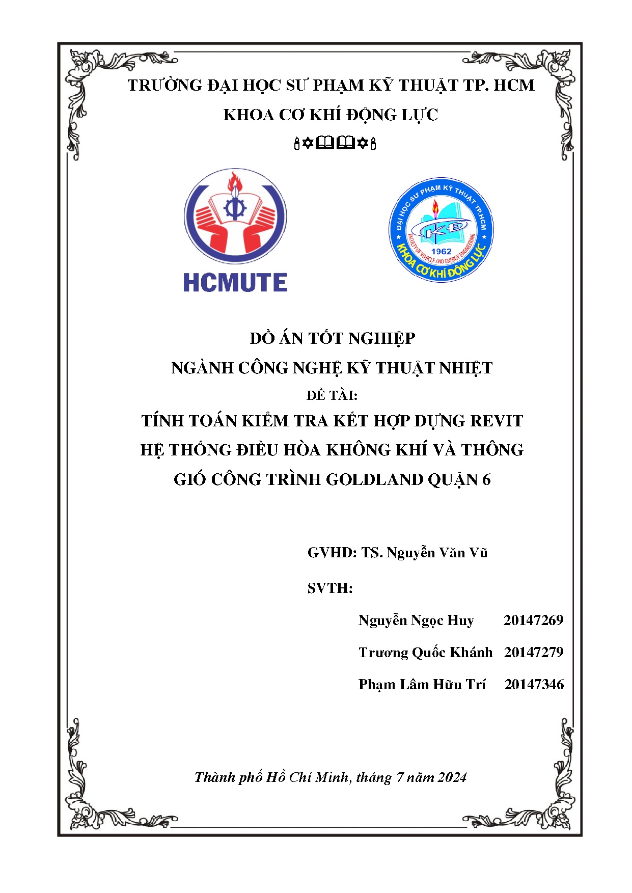 Đồ án tốt nghiệp - Tính toán kiểm tra kết hợp dựng revit hệ thống điều hòa không khí và TGCTGQ 6