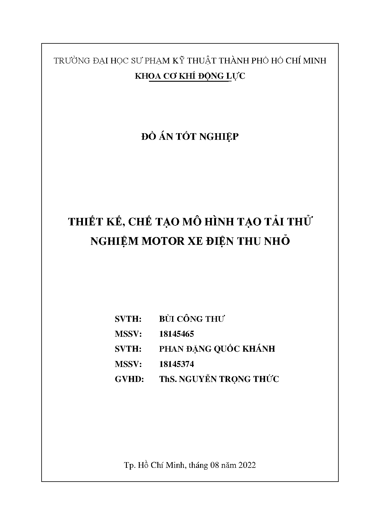 Đồ án tốt nghiệp - Thiết kế, chế tạo mô hình tạo tải thử nghiệm motor xe điện thu nhỏ