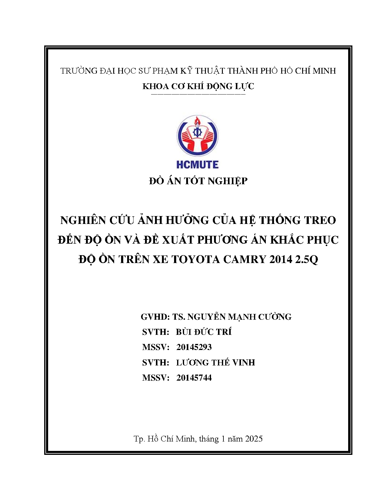 Đồ án tốt nghiệp - Nghiên cứu ảnh hưởng của hệ thống treo đến độ ồn và đề xuất phương ÁKPĐỒTXTC 2 2