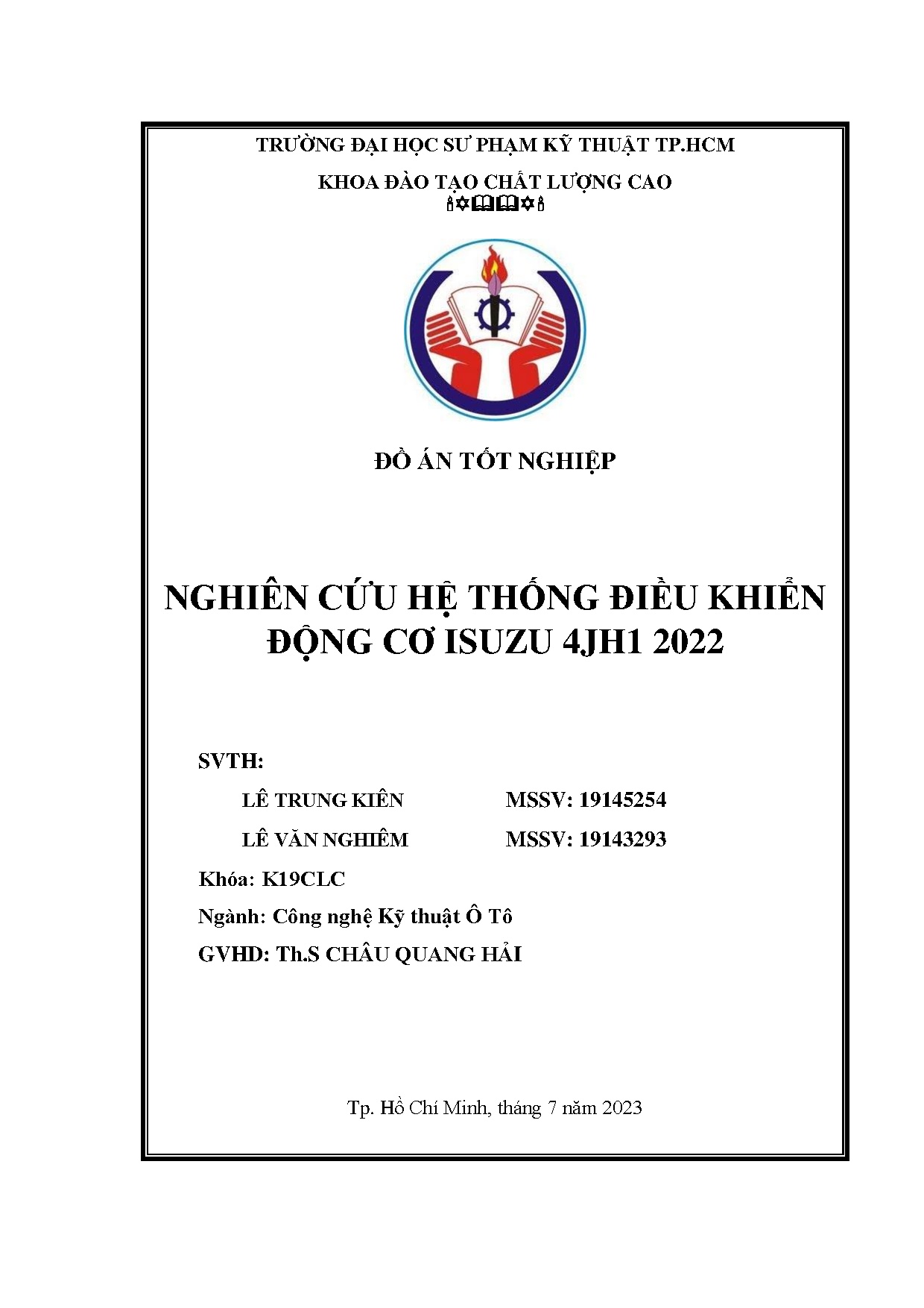 Đồ án tốt nghiệp - Nghiên cứu hệ thống điều khiển động cơ ISUZU 4JH1 2022