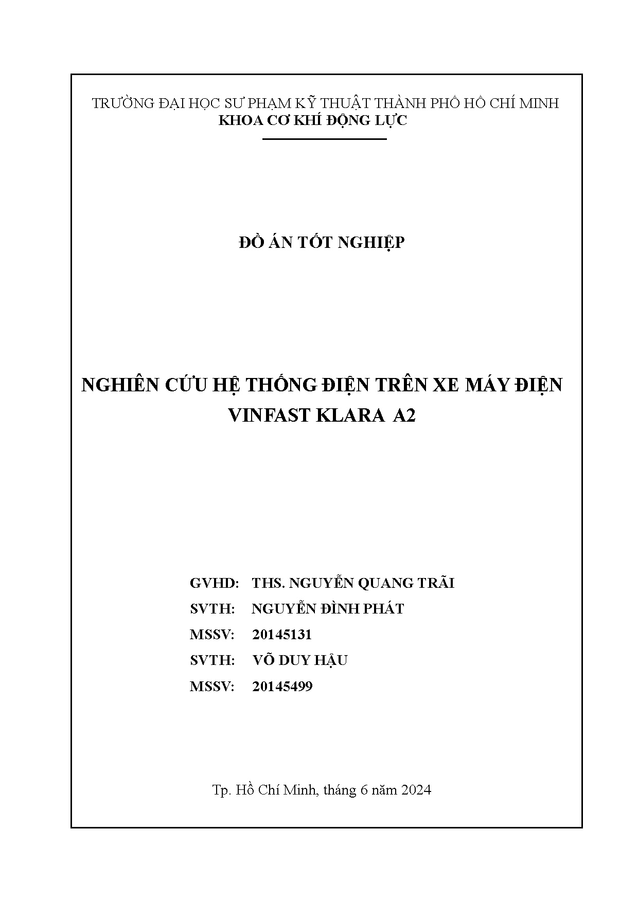Đồ án tốt nghiệp - Nghiên cứu hệ thống điện trên xe máy điện Vinfast Klara A2