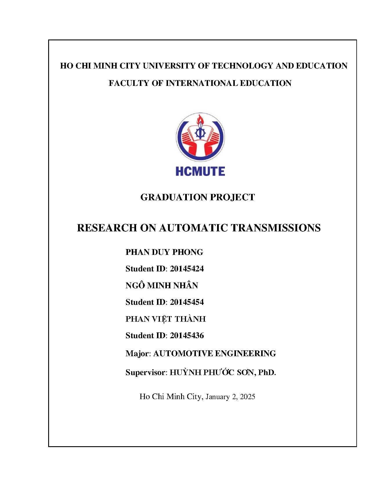 Đồ án tốt nghiệp - Research on automatic transmissions