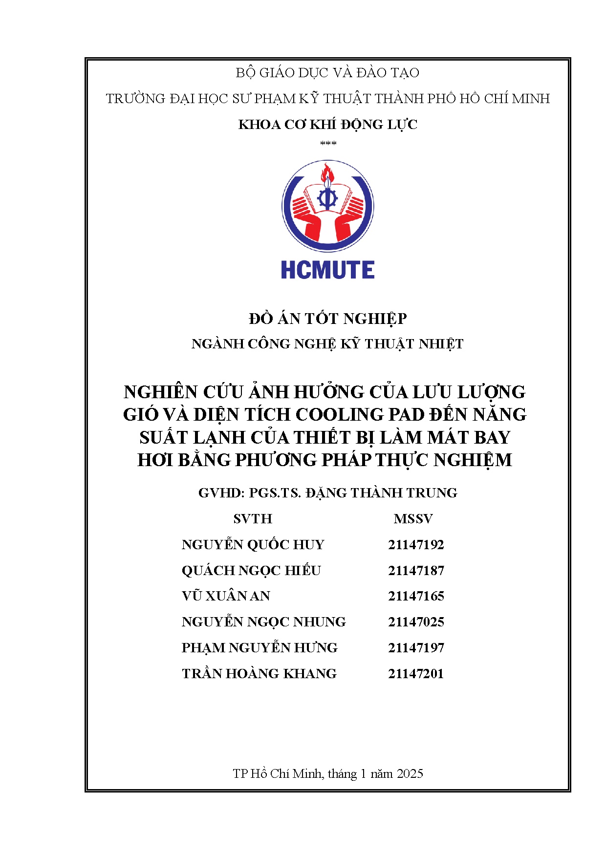 Đồ án tốt nghiệp - Nghiên cứu ảnh hưởng của lưu lượng gió và diện tích cooling pad ĐNSLCTBLMBHBPPTN