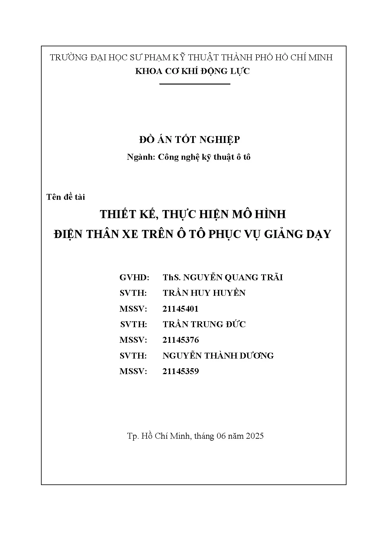 Đồ án tốt nghiệp - Thiết kế, thực hiện mô hình điện thân xe trên ô tô phục vụ giảng dạy - Trang 2