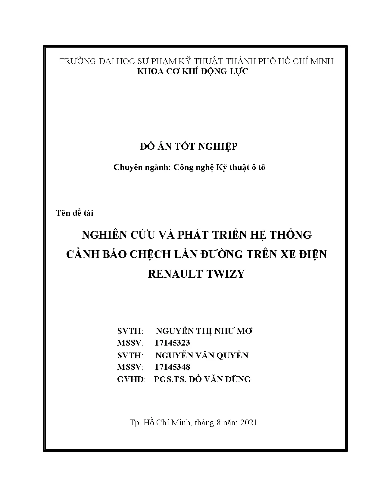 Đồ án tốt nghiệp - Nghiên cứu và phát triển hệ thống cảnh báo chệnh làn đường trên xe ĐRTĐÁTNNCNKTÔT