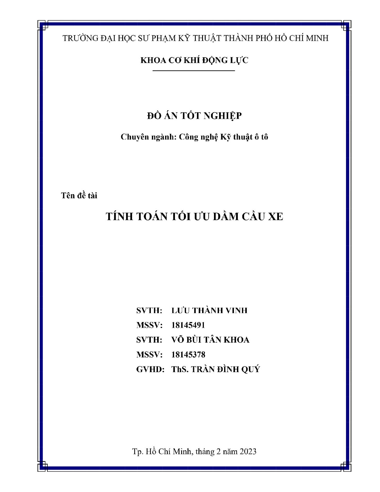 Đồ án tốt nghiệp - Tính toán tối ưu dầm cầu xe