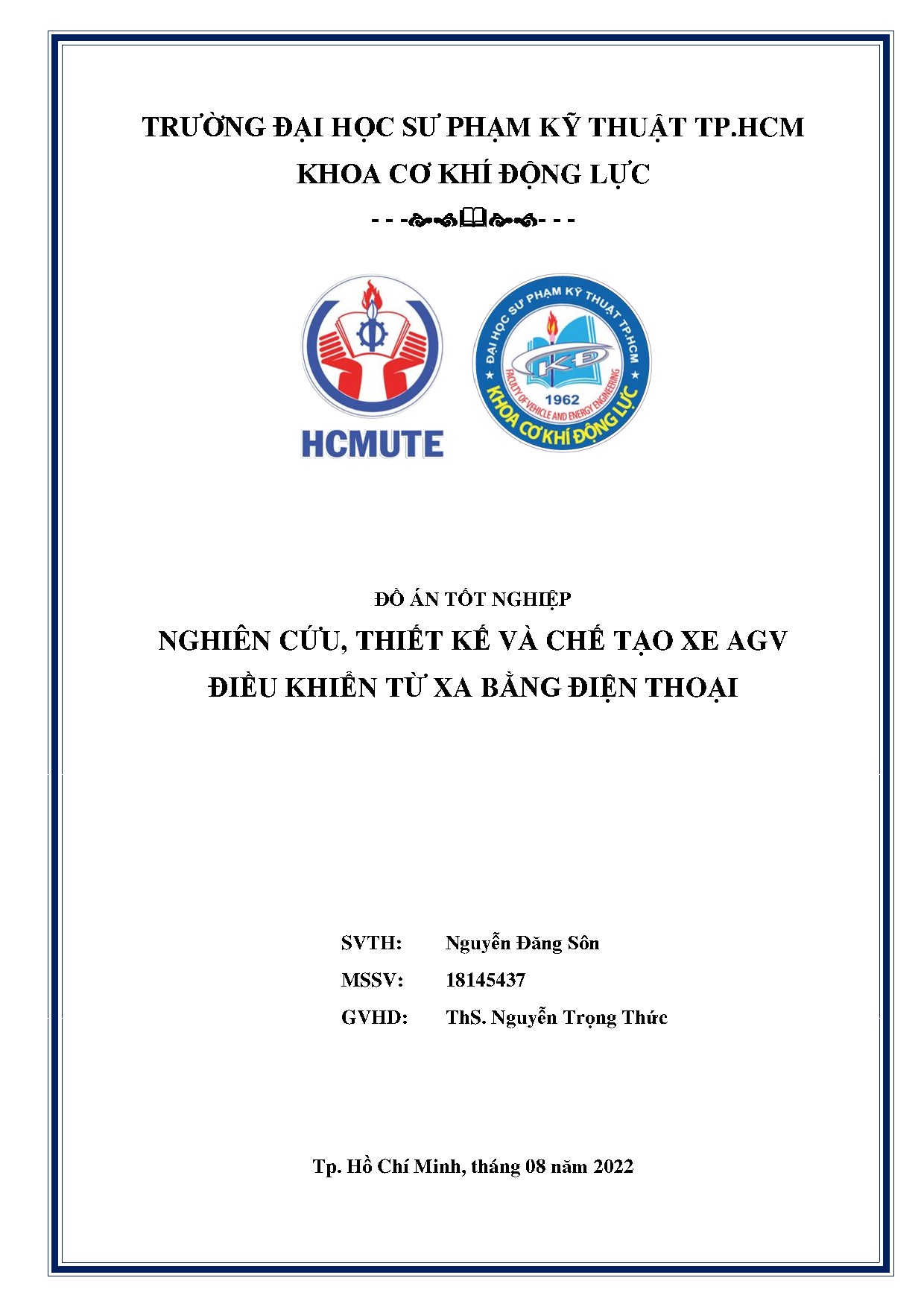 Đồ án tốt nghiệp - Nghiên cứu, thiết kế và chế tạo xe AGV điều khiển từ xa bằng điện thoại