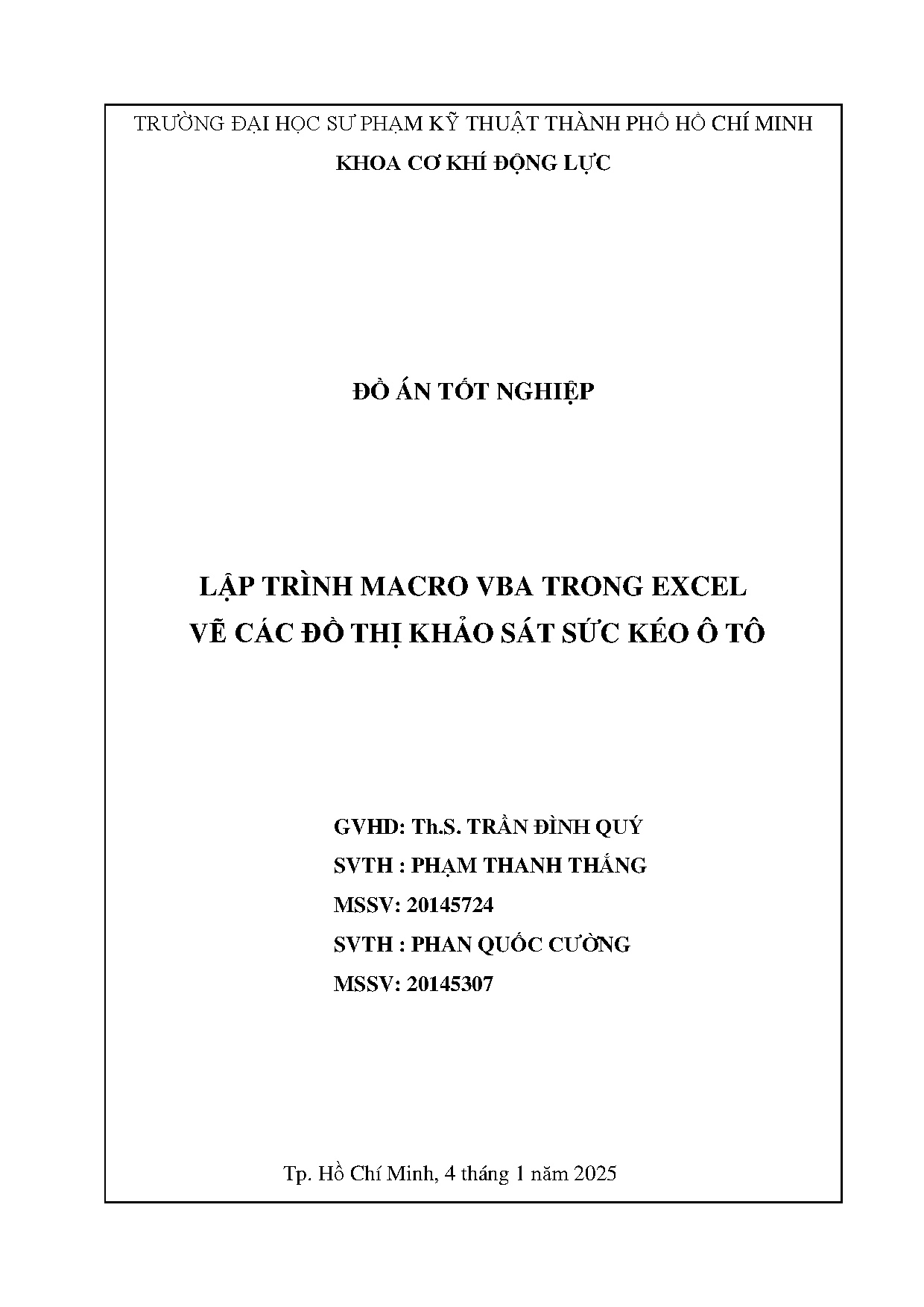 Đồ án tốt nghiệp - Lập trình Macro Vba trong Excel vẽ các đồ thị khảo sát sức kéo ô tô