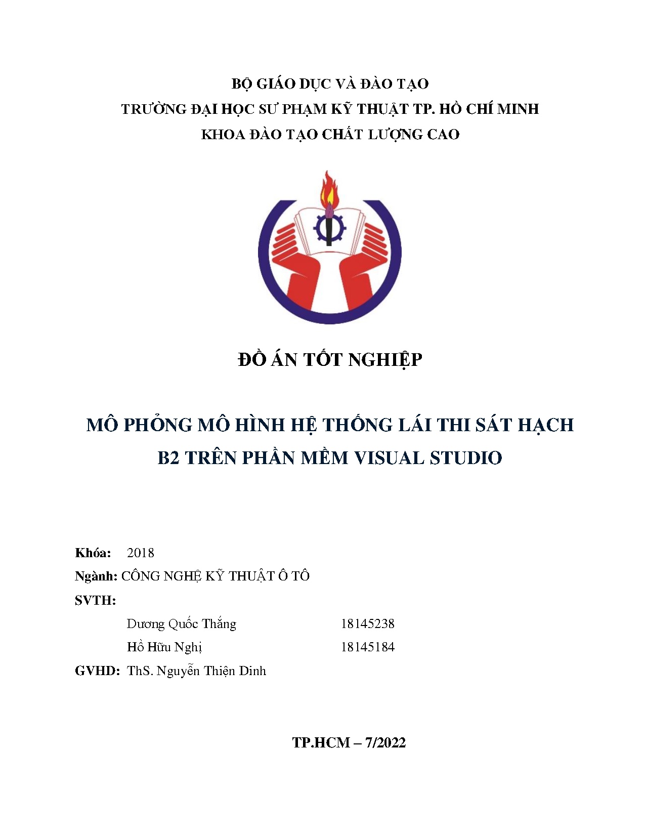 Đồ án tốt nghiệp - Mô phỏng mô hình hệ thống lái thi sát hạch B2 trên phần mềm Visual Studio