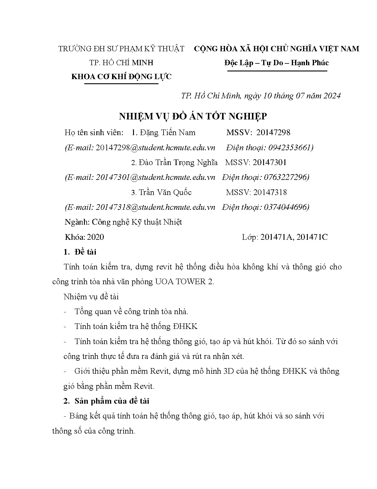 Đồ án tốt nghiệp - Tính toán kiểm tra, dựng revit hệ thống điều hòa không khí và thông GCTTNVPUT 2