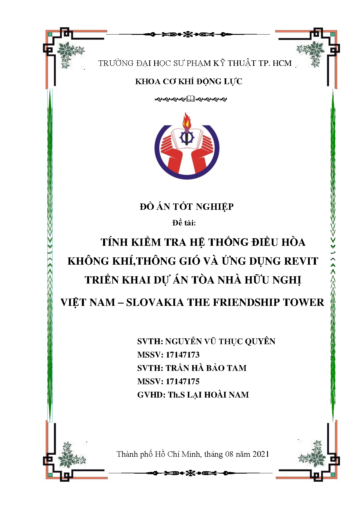 Đồ án tốt nghiệp - Tính toán kiểm tra hệ thống điều hòa không khí, thông gió và ỨDRTKDÁTNHNVN - STFT
