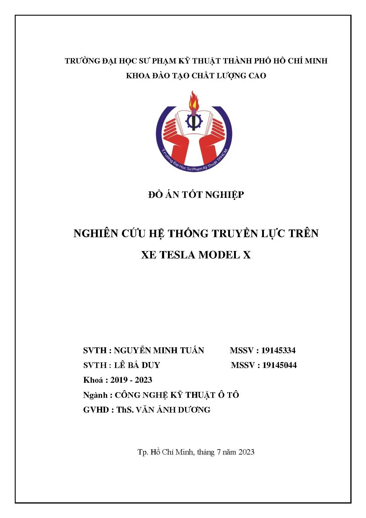 Đồ án tốt nghiệp - Nghiên cứu hệ thống truyền lực trên xe Tesla Model X