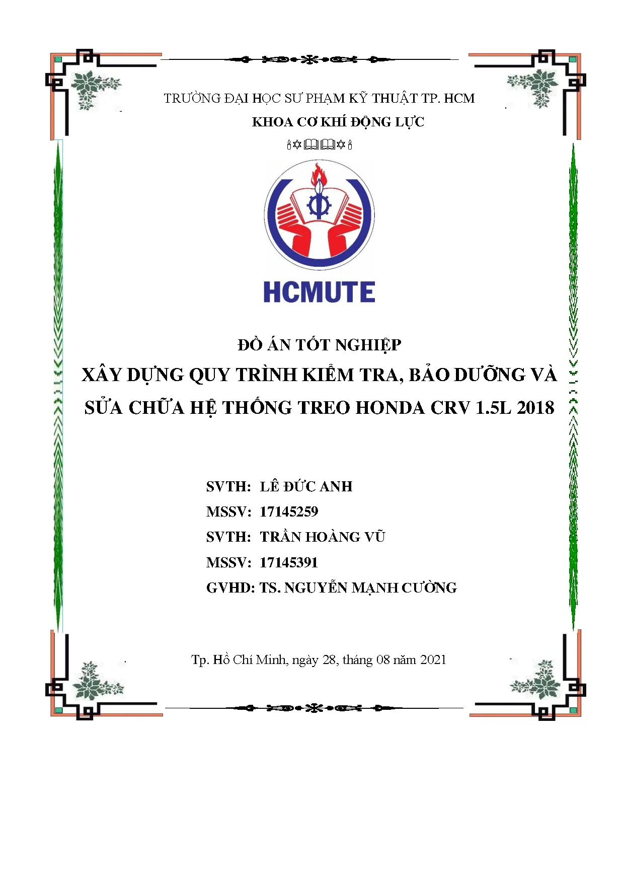Đồ án tốt nghiệp - Xây dựng quy trình kiểm tra, bảo dưỡng và sửa chữa hệ thống theo Honda CRV 1.5l 2