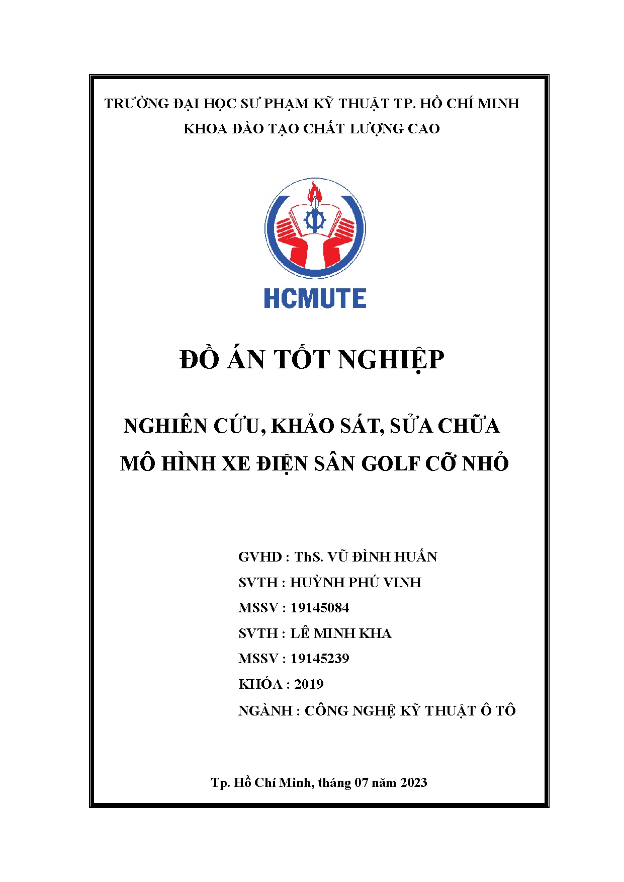 Đồ án tốt nghiệp - Nghiên cứu, khảo sát, sửa chữa mô hình xe điện sân golf cỡ nhỏ