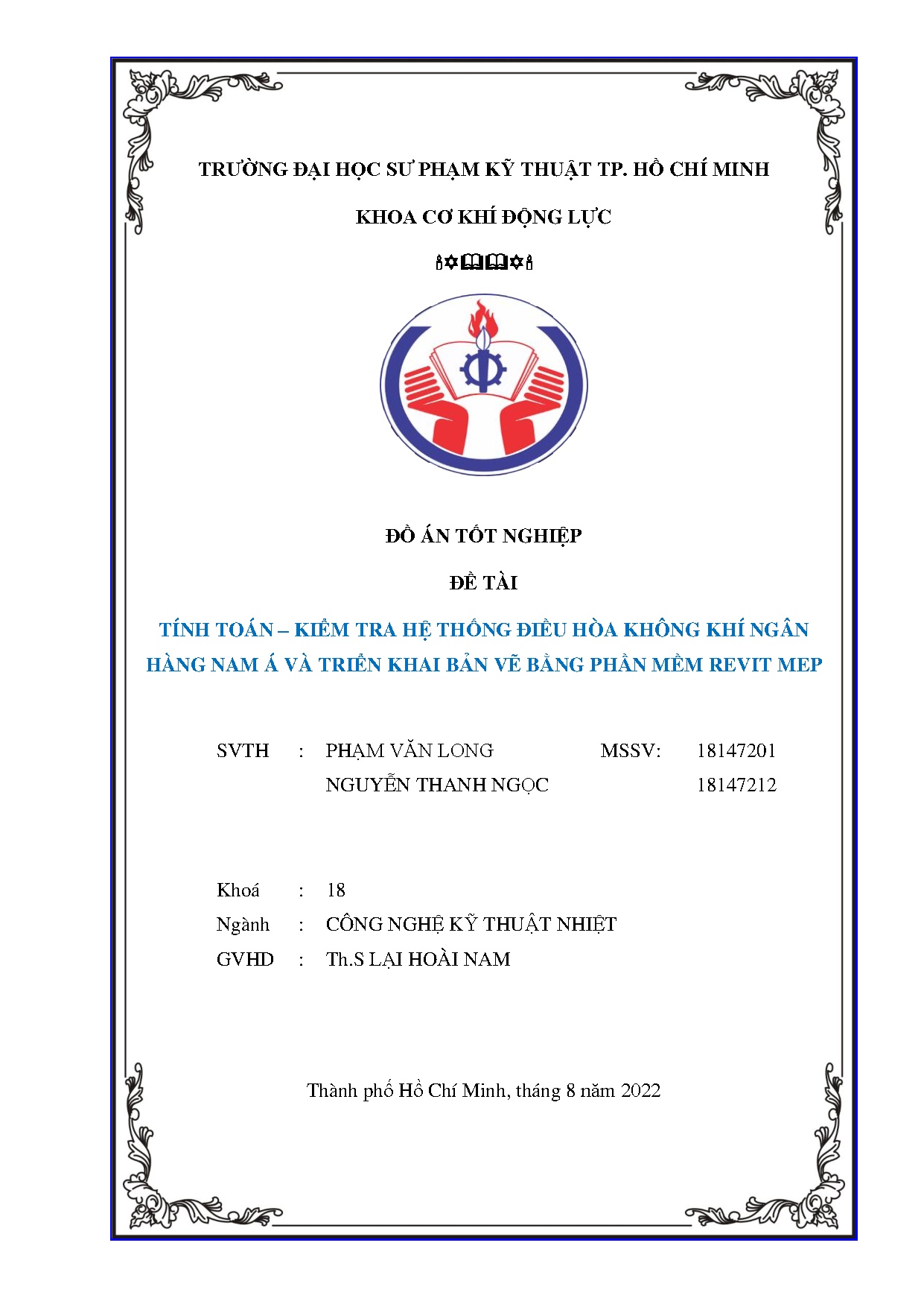 Đồ án tốt nghiệp - Tính toán - kiểm tra hệ thống điều hòa không khí ngân hàng Nam Á và TKBVBPMRM