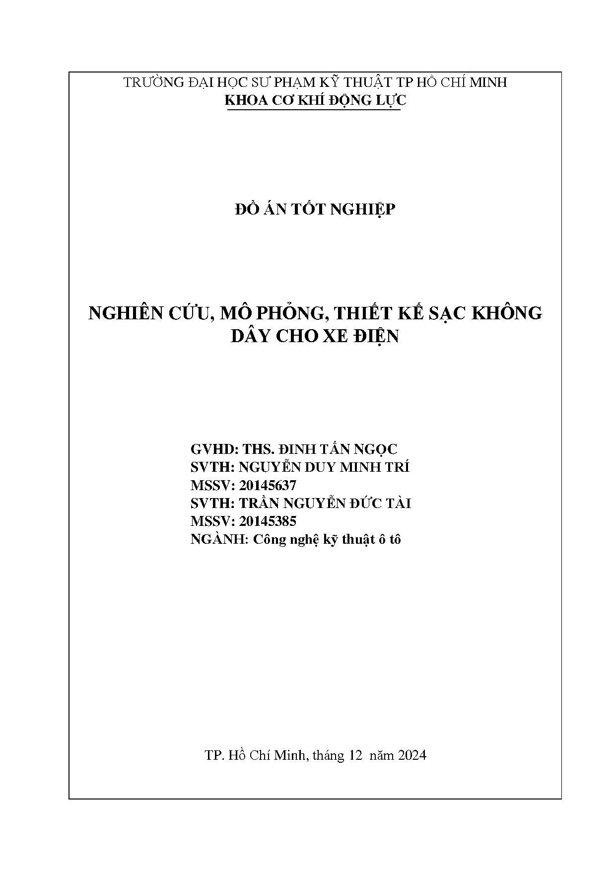 Đồ án tốt nghiệp - Nghiên cứu, mô phỏng, thiết kế sạc không dây cho xe điện