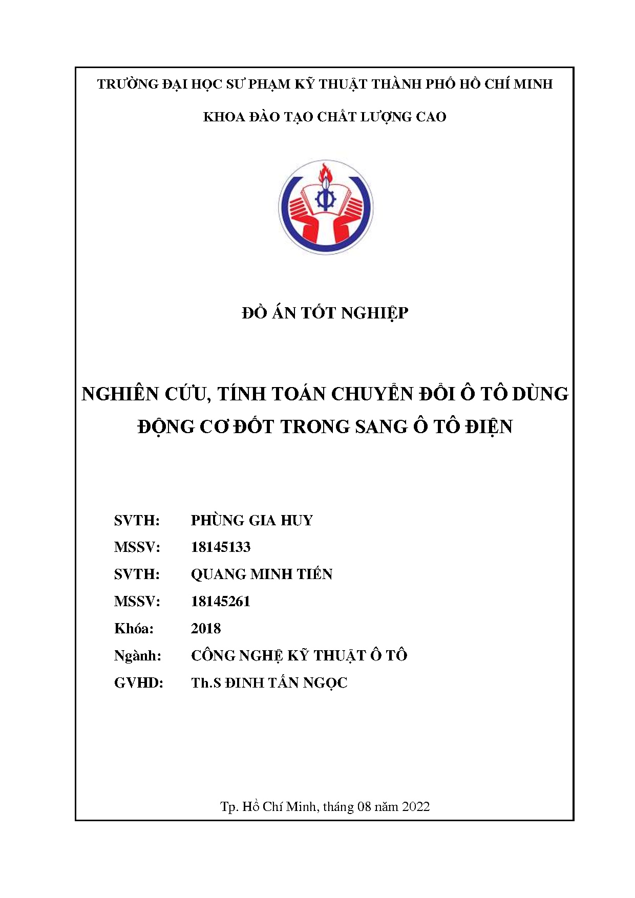 Đồ án tốt nghiệp - Nghiên cứu, tính toán chuyển đổi ô tô dùng động cơ đốt trong sang ô tô điện