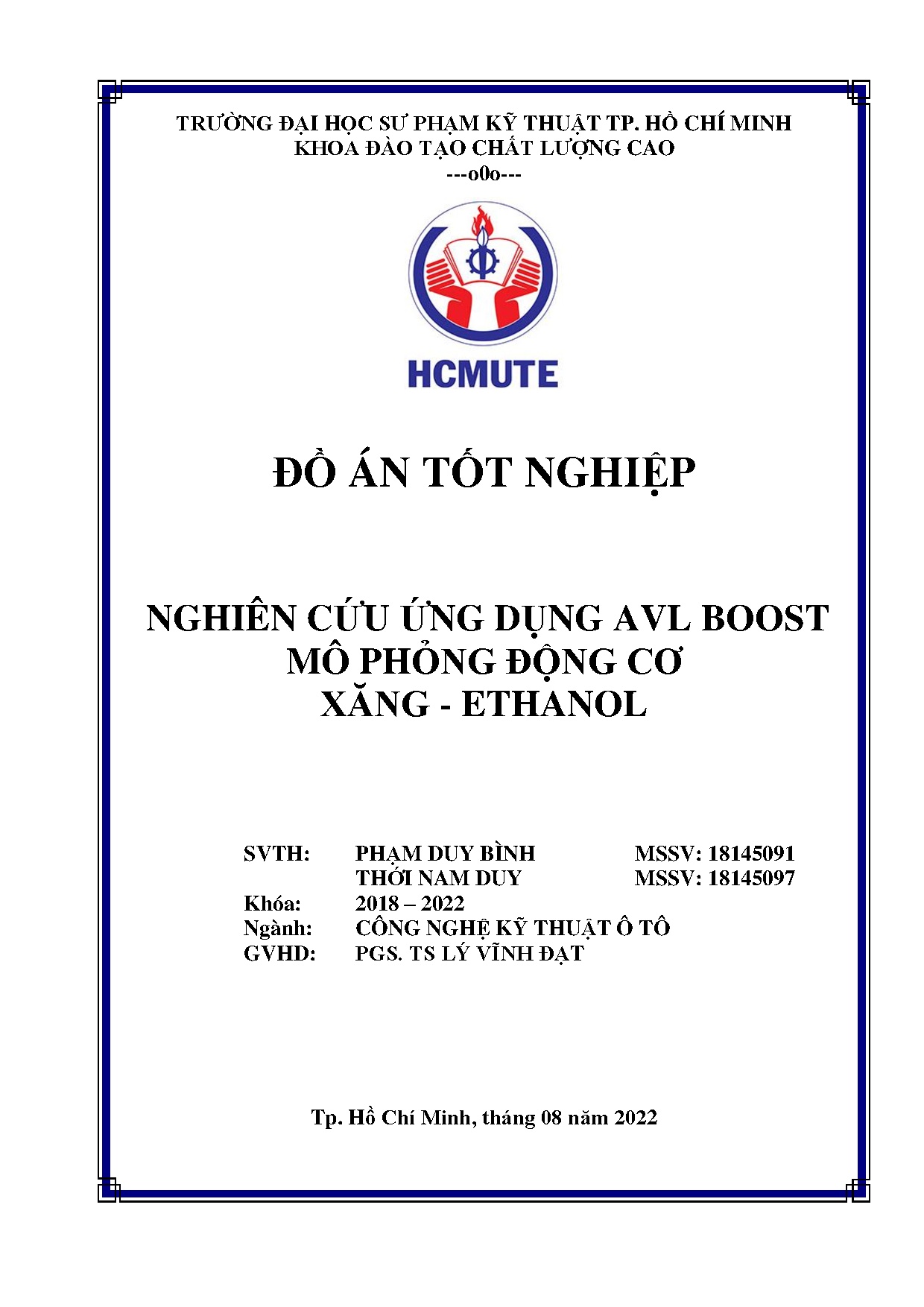 Đồ án tốt nghiệp - Nghiên cứu ứng dụng AVL Boost mô phỏng động cơ xăng - EThanol