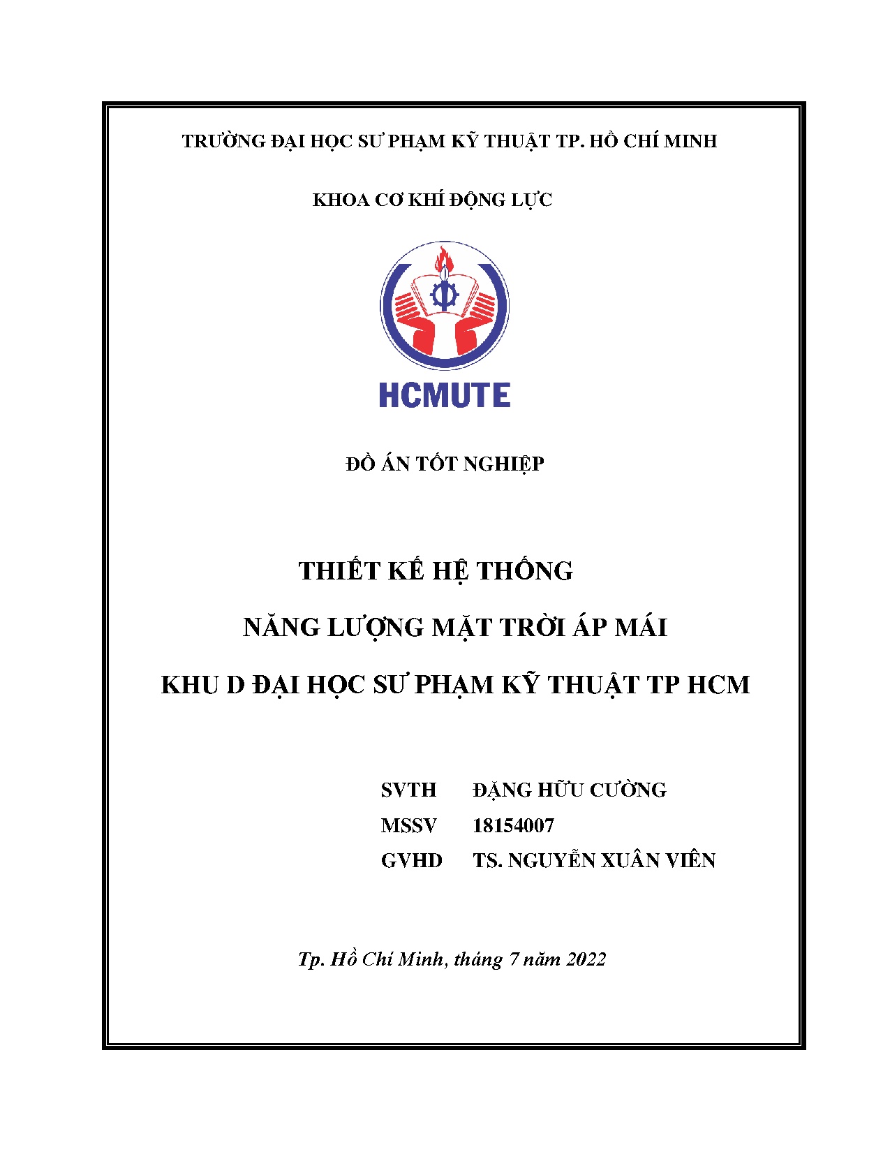 Đồ án tốt nghiệp - Thiết kế hệ thống năng lượng mặt trời áp mái khu D Đại học Sư phạm Kỹ thuật TP H