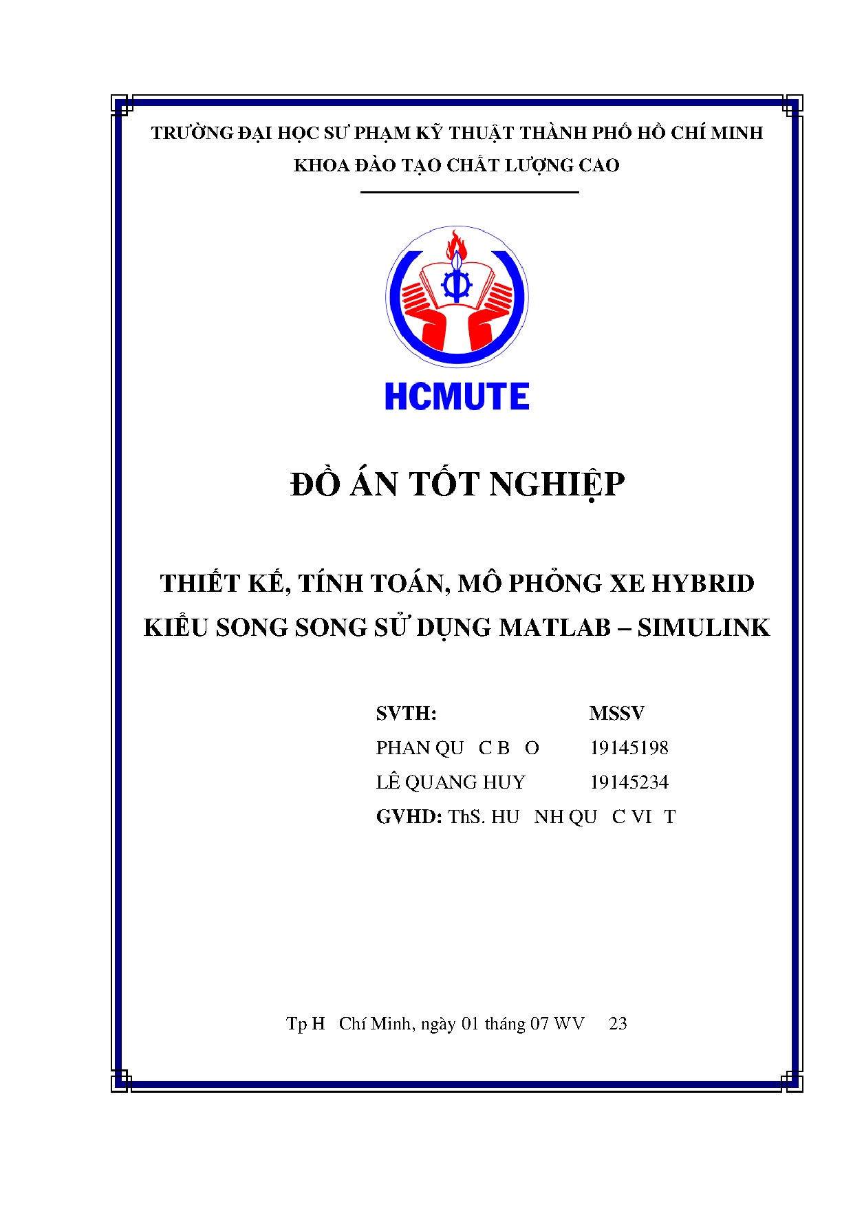 Đồ án tốt nghiệp - Thiết kế, tính toán, mô phỏng xe Hybrid kiểu song song sử dụng Matlab - Simulink