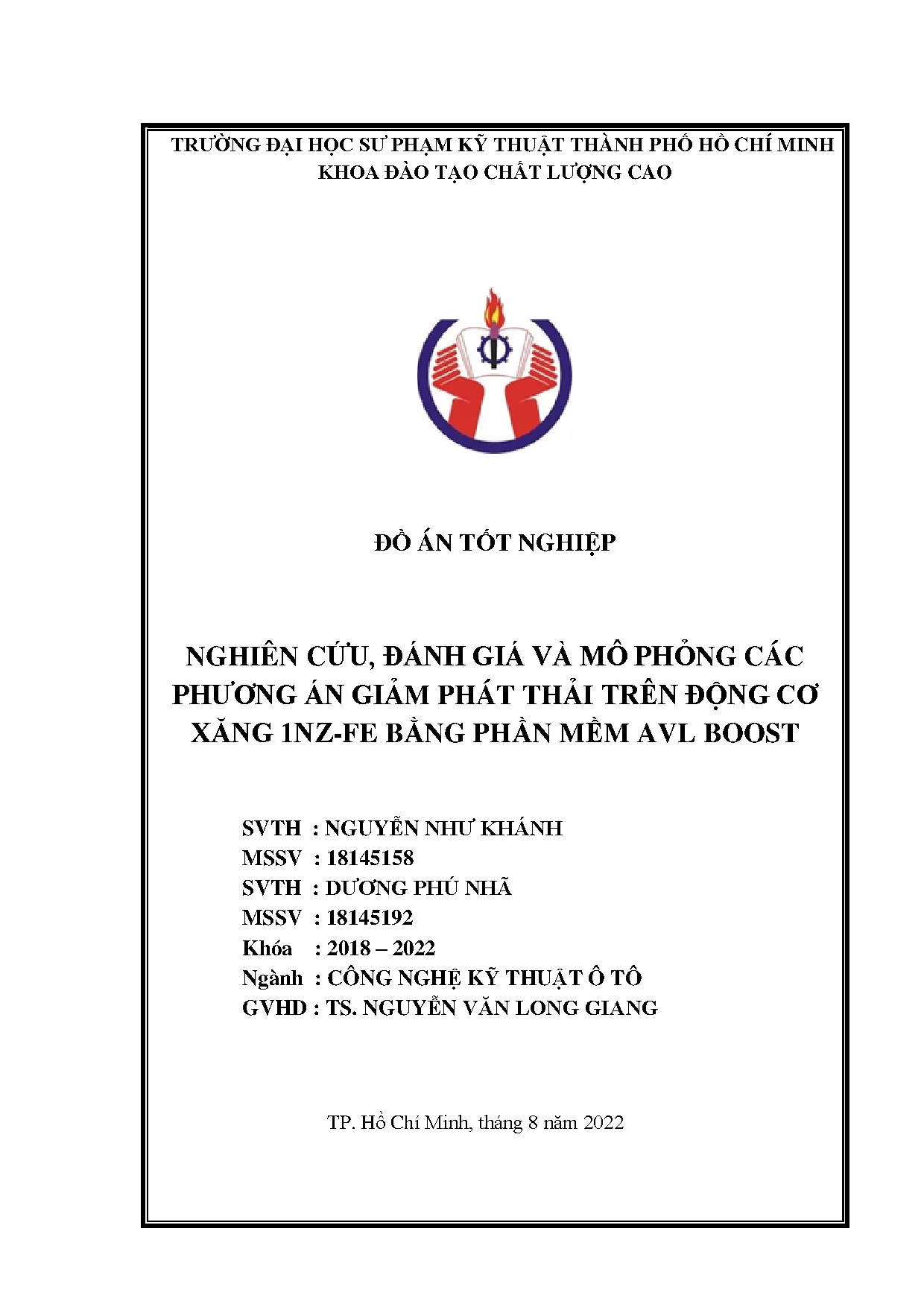 Đồ án tốt nghiệp - Nghiên cứu, đánh giá và mô phỏng các phương án giảm phát thải trên ĐCX 1 BPMAB
