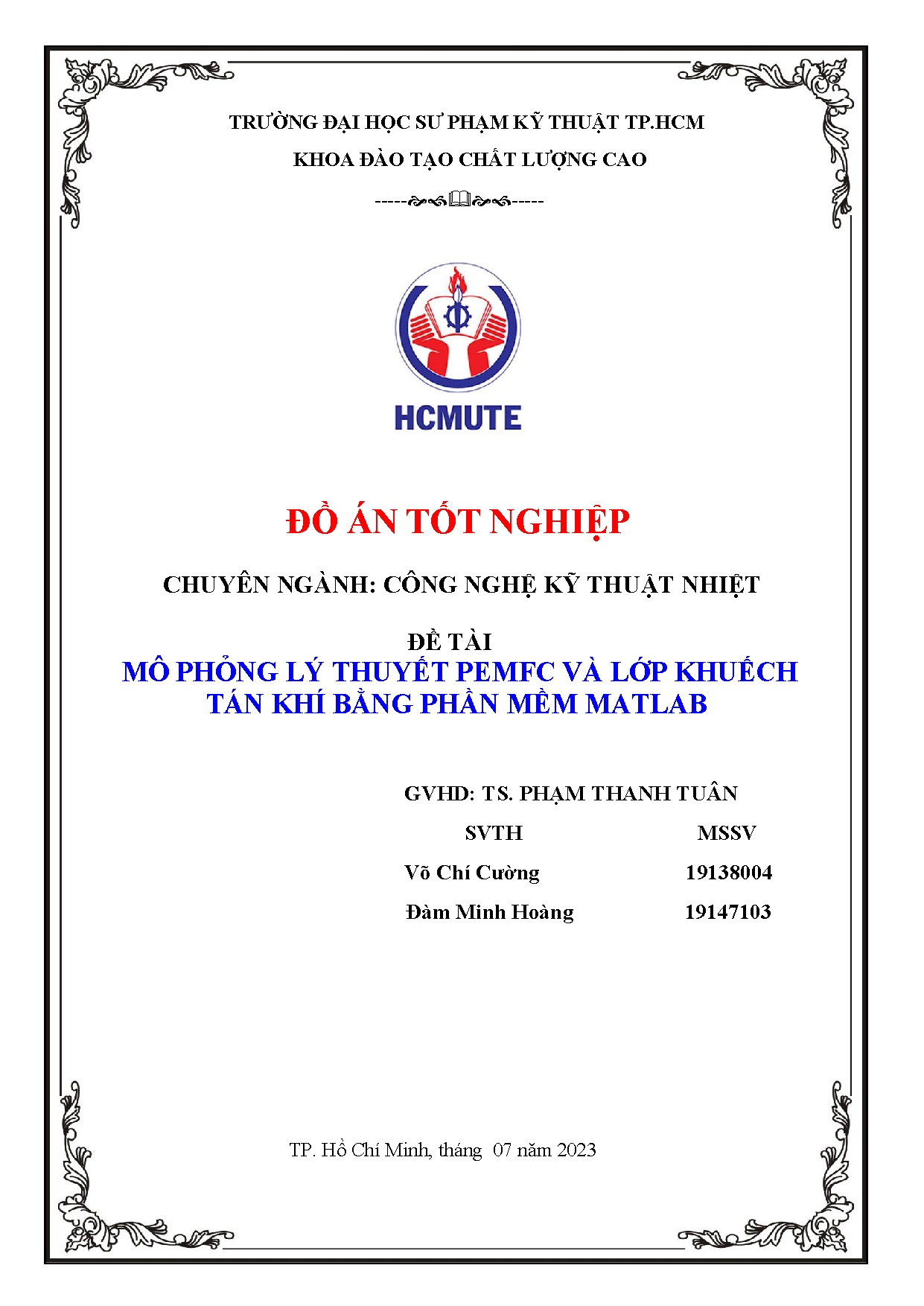 Đồ án tốt nghiệp - Mô phỏng lý thuyết PEMFC và lớp khuếch tán khí bằng phần mềm Matlab