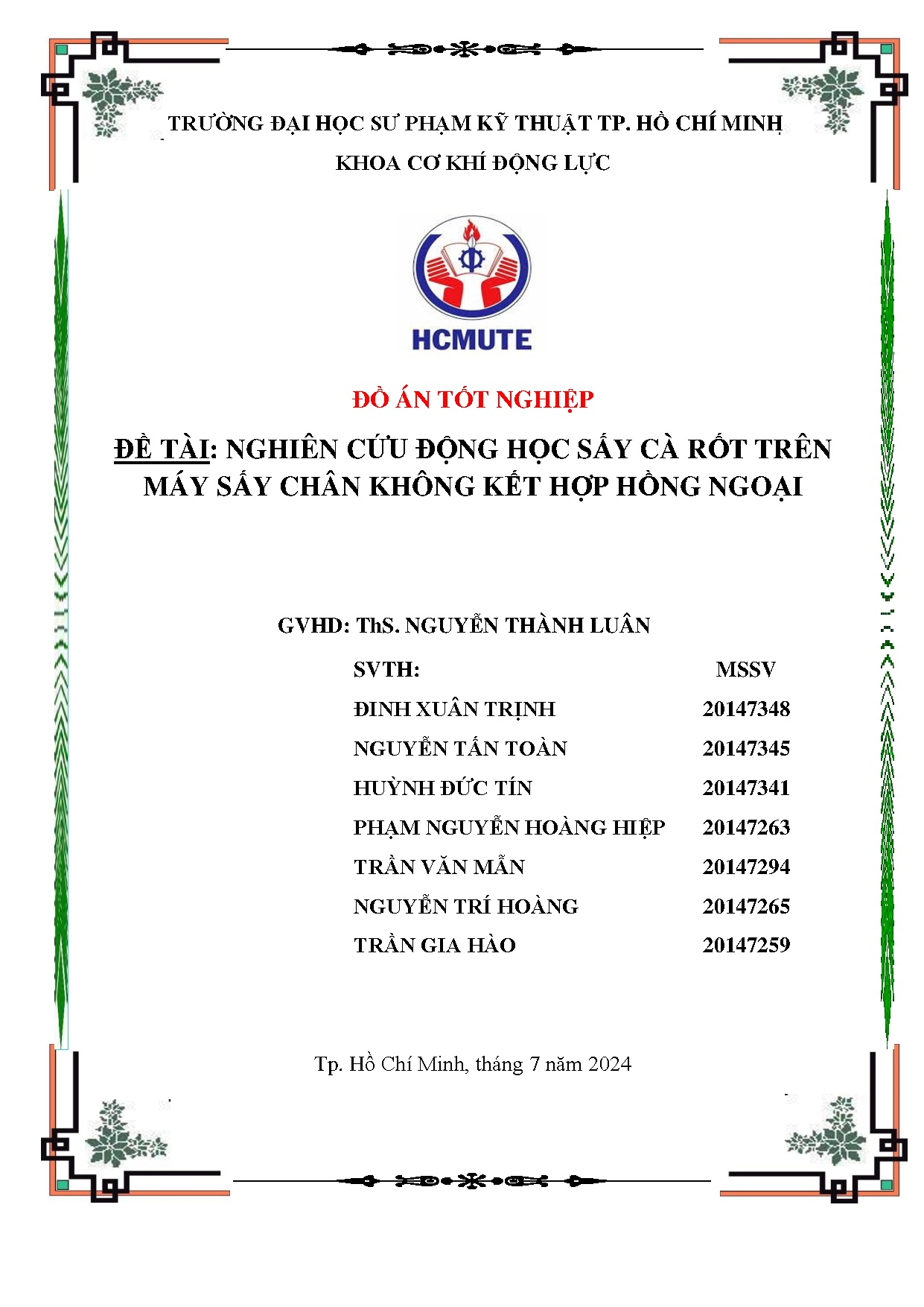 Đồ án tốt nghiệp - Nghiên cứu động học sấy cà rốt trên máy sấy chân không kết hợp hồng ngoại