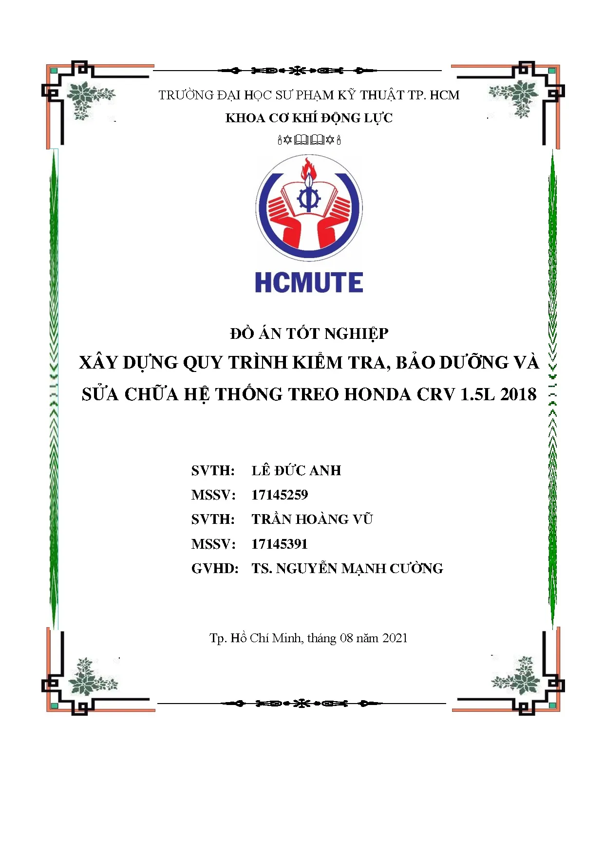 Đồ án tốt nghiệp - Xây dựng quy trình kiểm tra, bảo dưỡng và sửa chữa hệ thống theo Honda CRV 1.5l 2