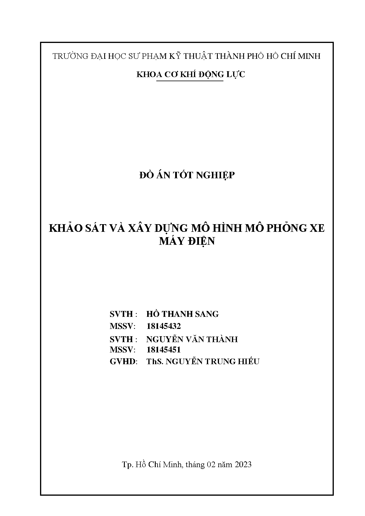 Đồ án tốt nghiệp - Khảo sát và xây dựng mô hình mô phỏng xe máy điện