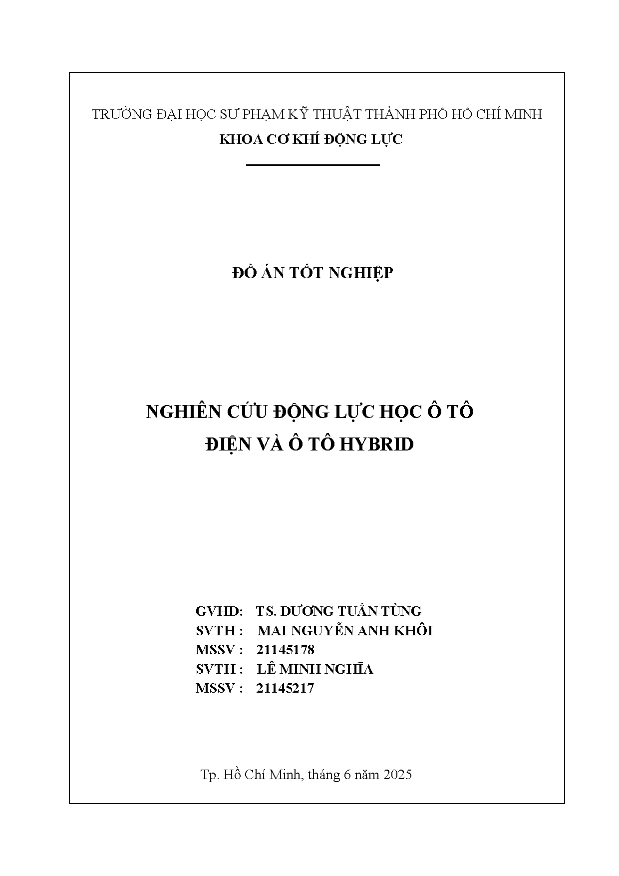 Đồ án tốt nghiệp - Nghiên cứu động lực học ô tô điện và ô tô hybryd