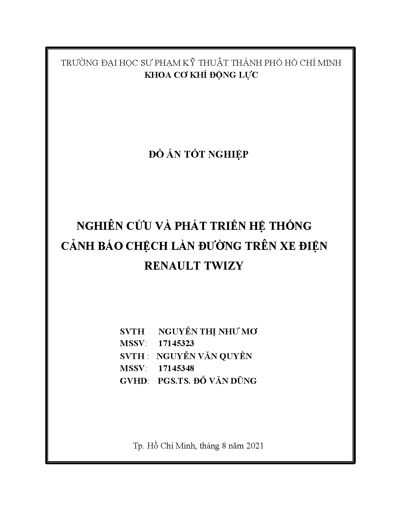 Đồ án tốt nghiệp - Nghiên cứu và phát triển hệ thống cảnh báo chệch làn đường trên xe điện Renault T