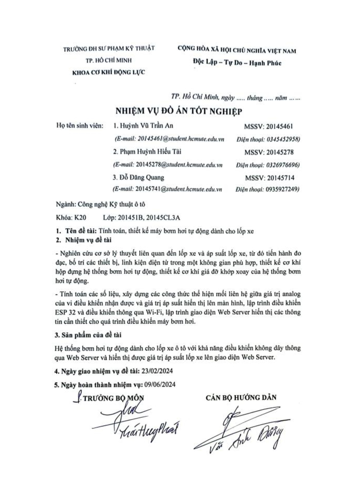 Đồ án tốt nghiệp - Tính toán, thiết kế hệ thống bơm lốp xe tự động