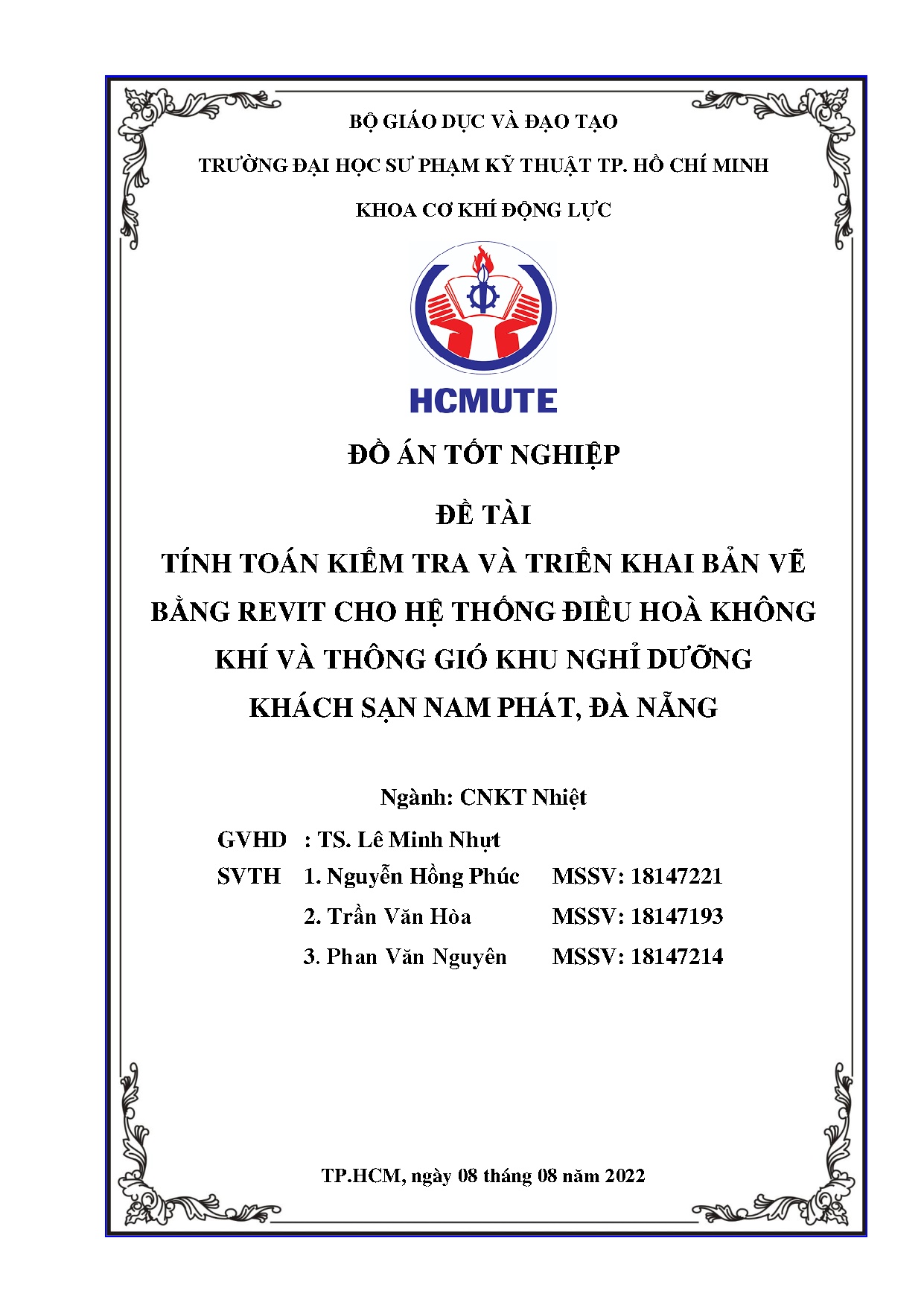Đồ án tốt nghiệp - Tính toán kiểm tra và triển khai bản vẽ bằng Revit cho hệ thống ĐHKKVTGKNDKSNPĐN