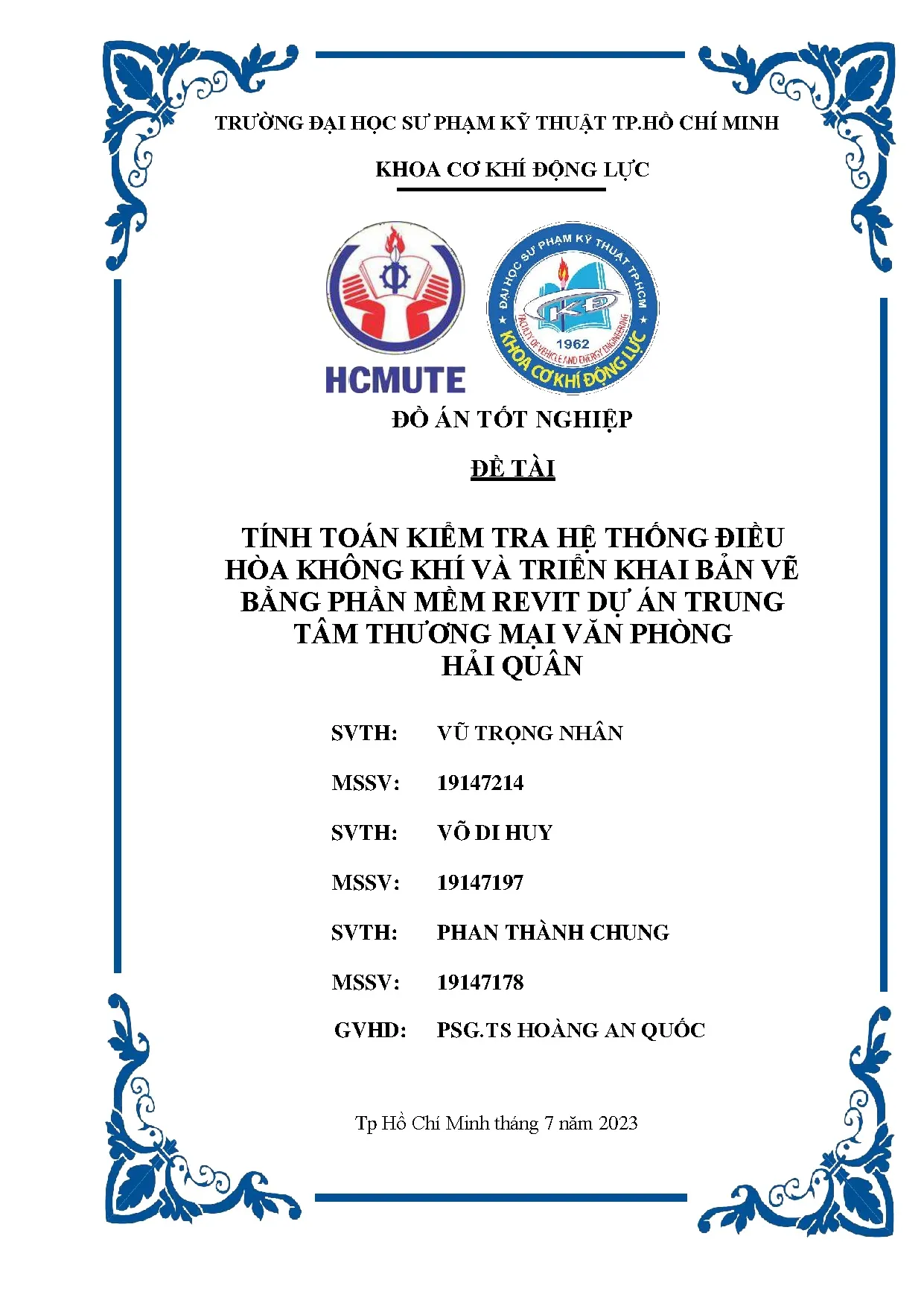Đồ án tốt nghiệp - Tính toán kiểm tra hệ thống điều hòa không khí và triển khai bản VBPMRDÁTTTMVPHQ