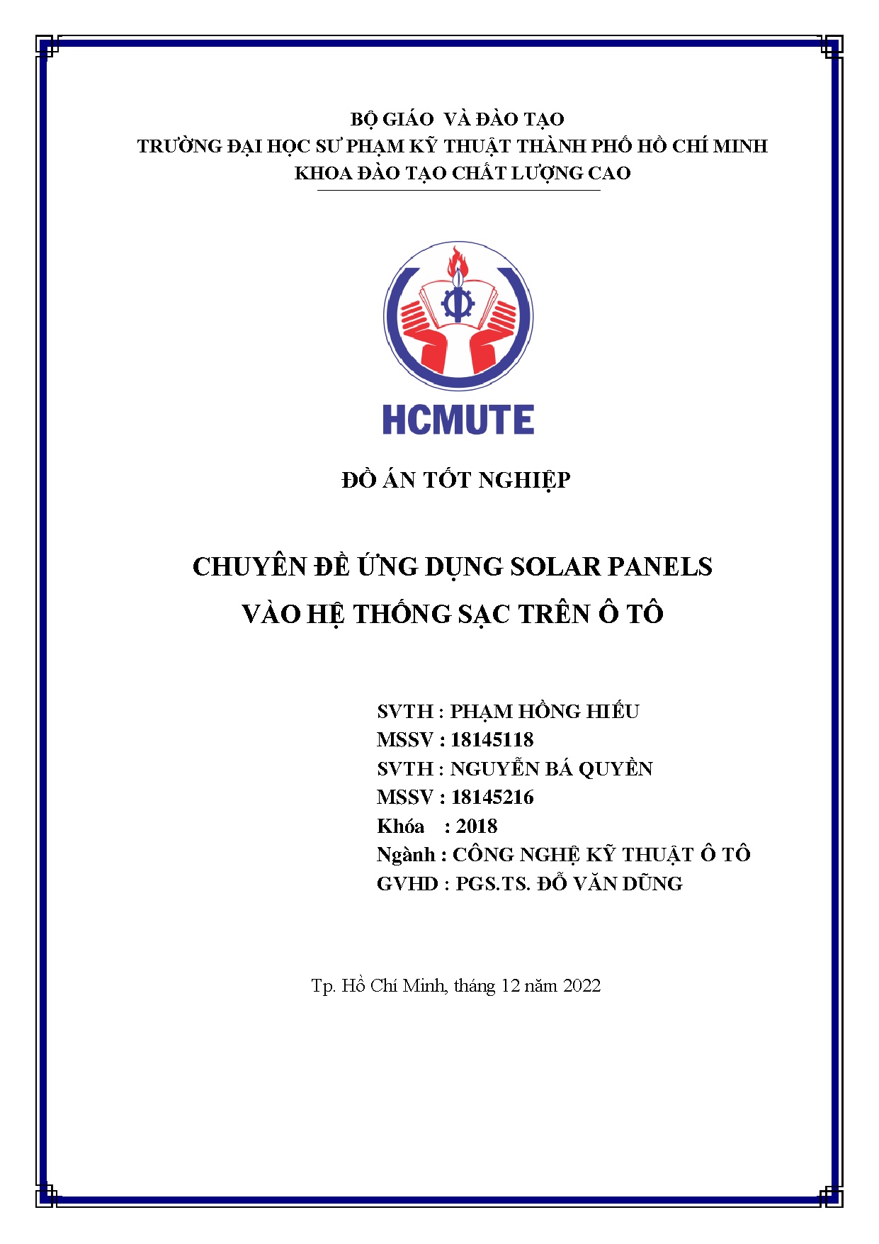 Đồ án tốt nghiệp - Chuyên đề ứng dụng Solar Panels vào hệ thống sạc trên ô tô