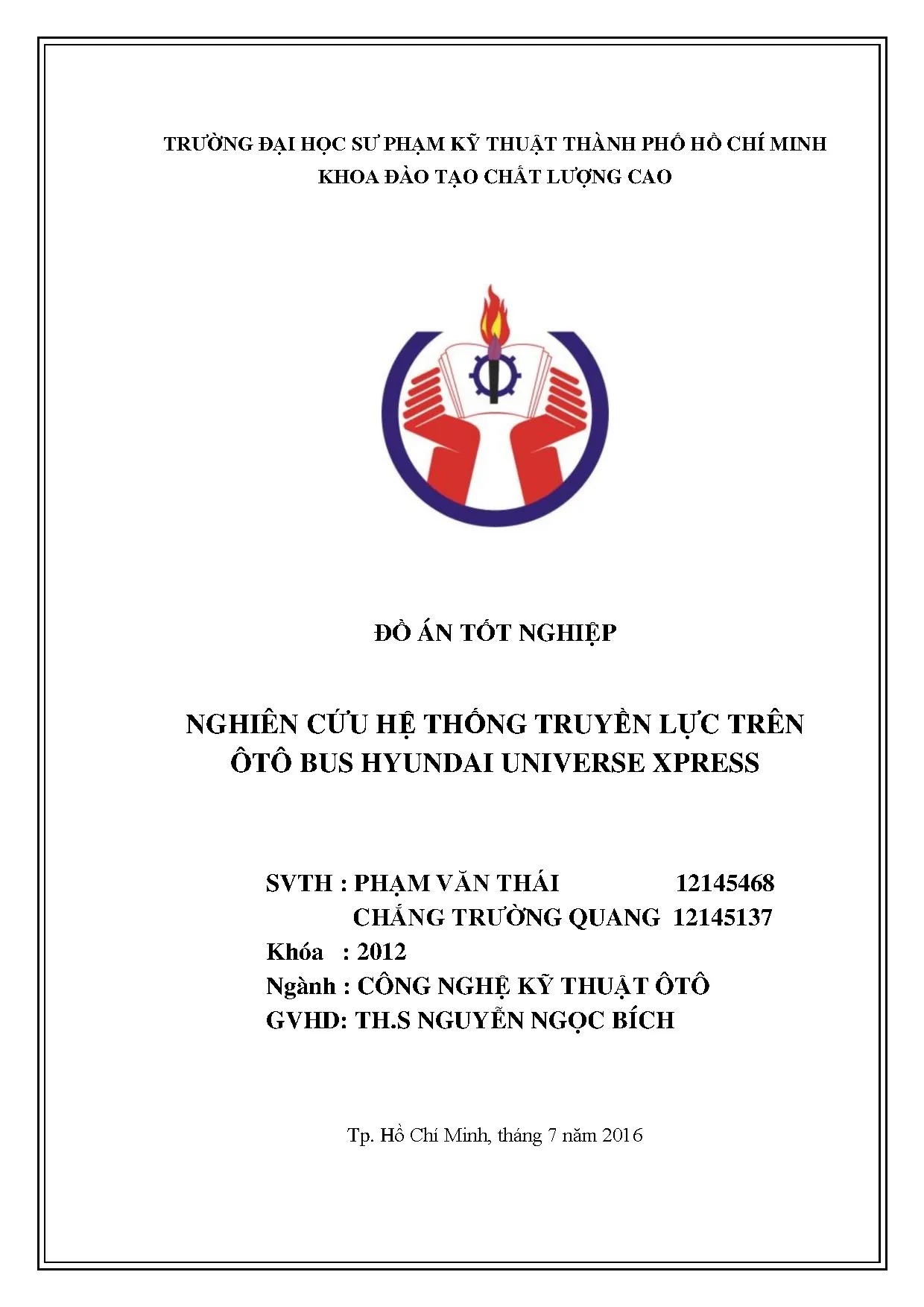 Đồ án tốt nghiệp - Nghiên cứu hệ thống truyền lực trên ô tô  Bus Hyundai Universe Xpress