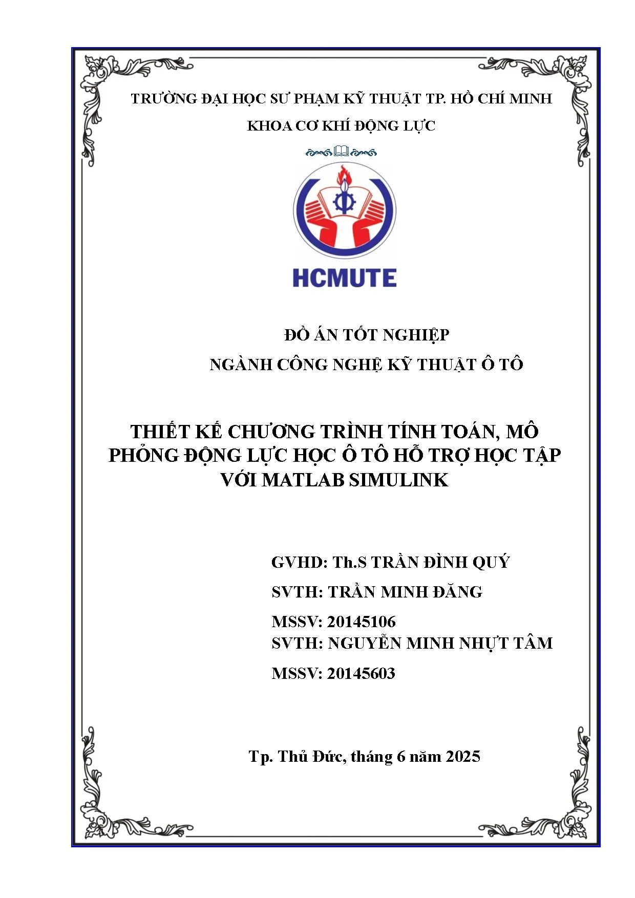 Đồ án tốt nghiệp - Thiết kế chương trình tính toán, mô phỏng động lực học ô tô hỗ trợ học tập với MS