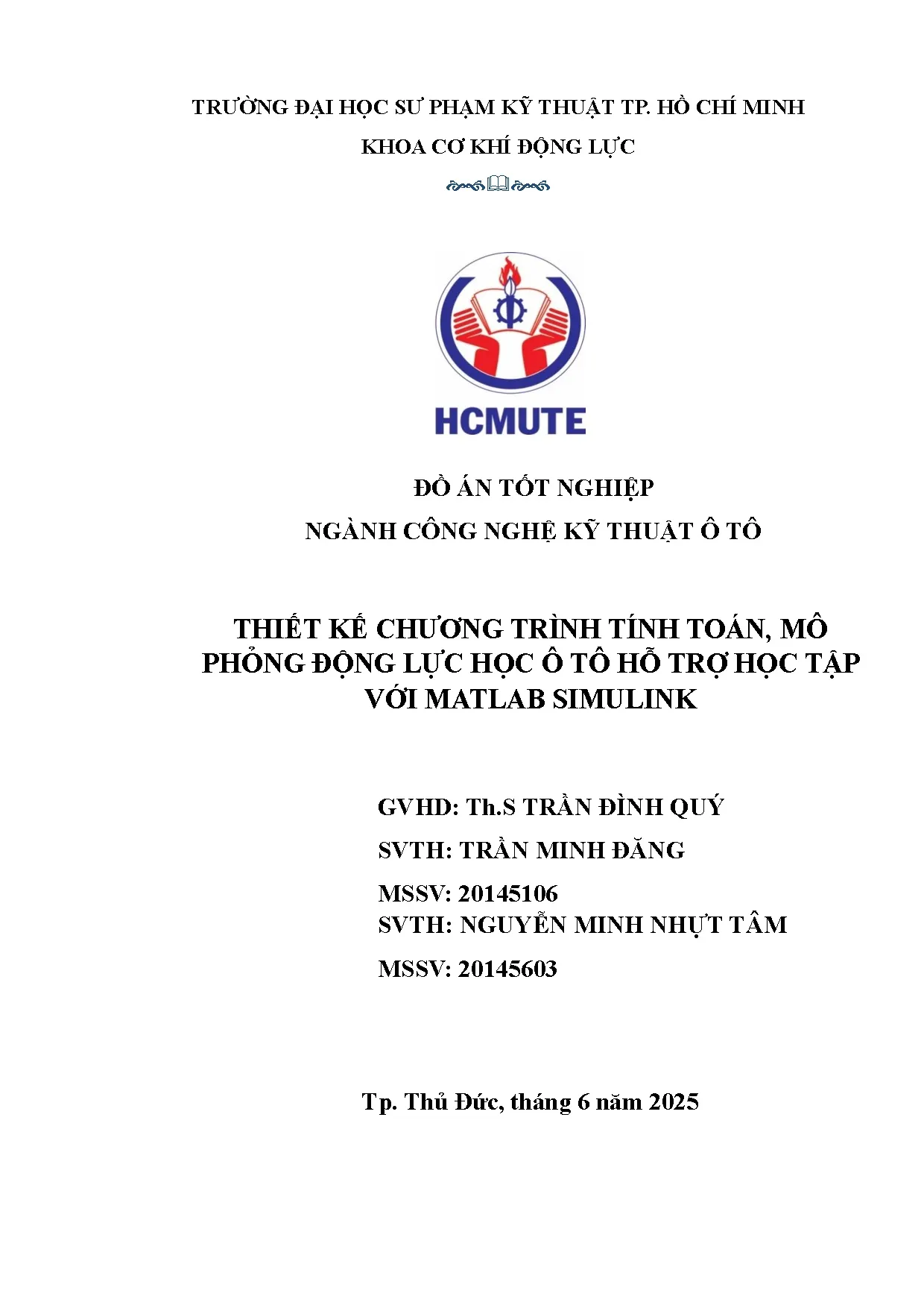 Đồ án tốt nghiệp - Thiết kế chương trình tính toán, mô phỏng động lực học ô tô hỗ trợ học tập với MS - Trang 2