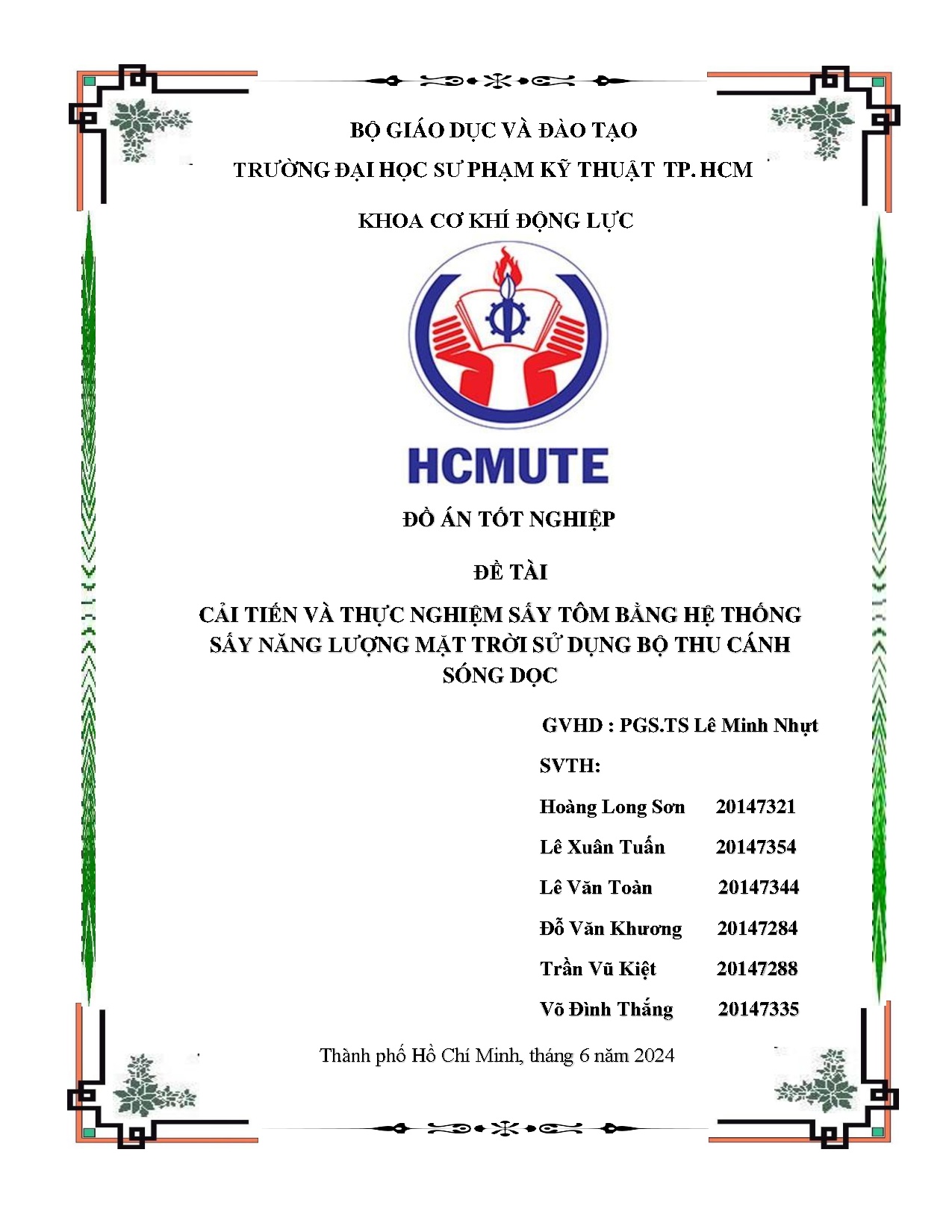 Đồ án tốt nghiệp - Cải tiến và thực nghiệm sấy tôm bằng hệ thống sấy năng lượng mặt trời sử DBTCSD