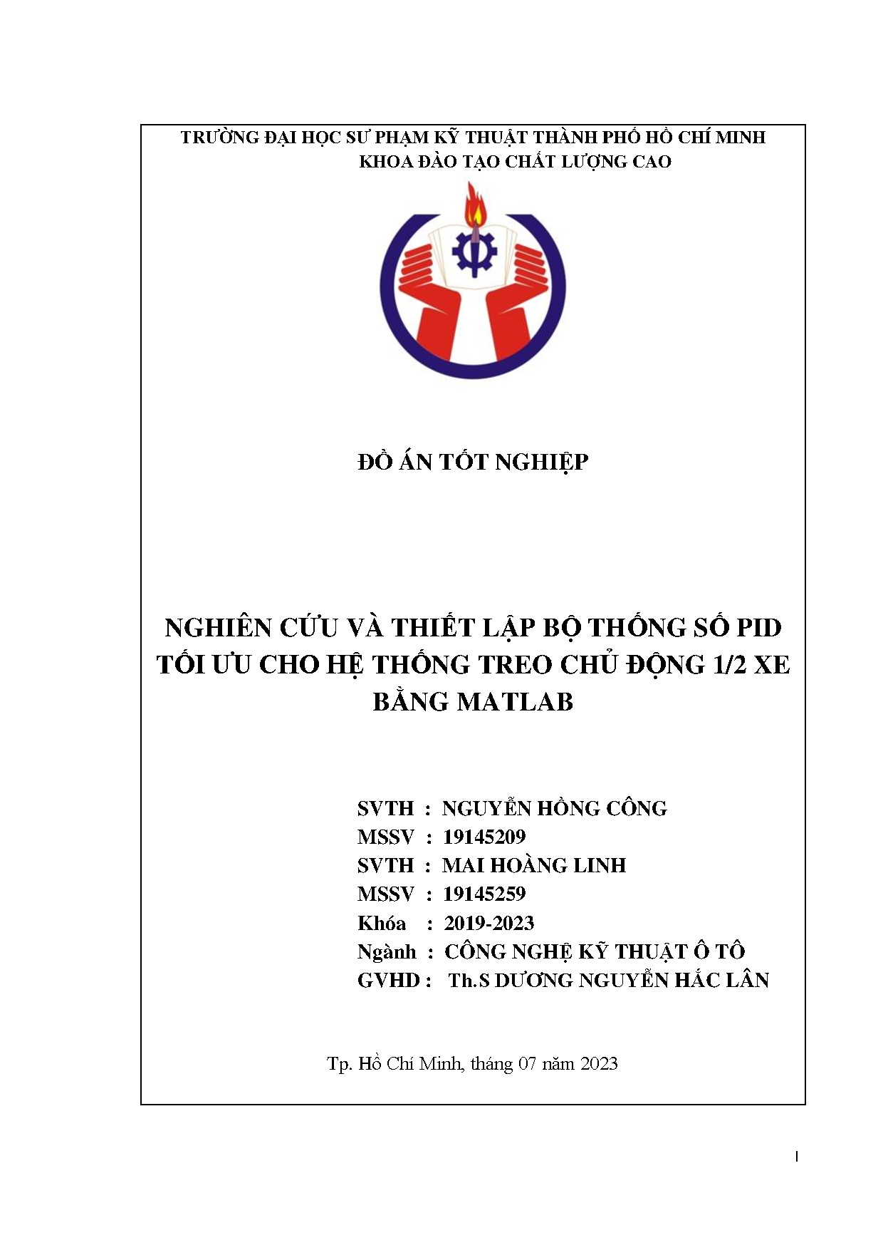 Đồ án tốt nghiệp - Nghiên cứu và thiết lập bộ thông số PID tối ưu cho hệ thống treo chủ động 1/2 XBM