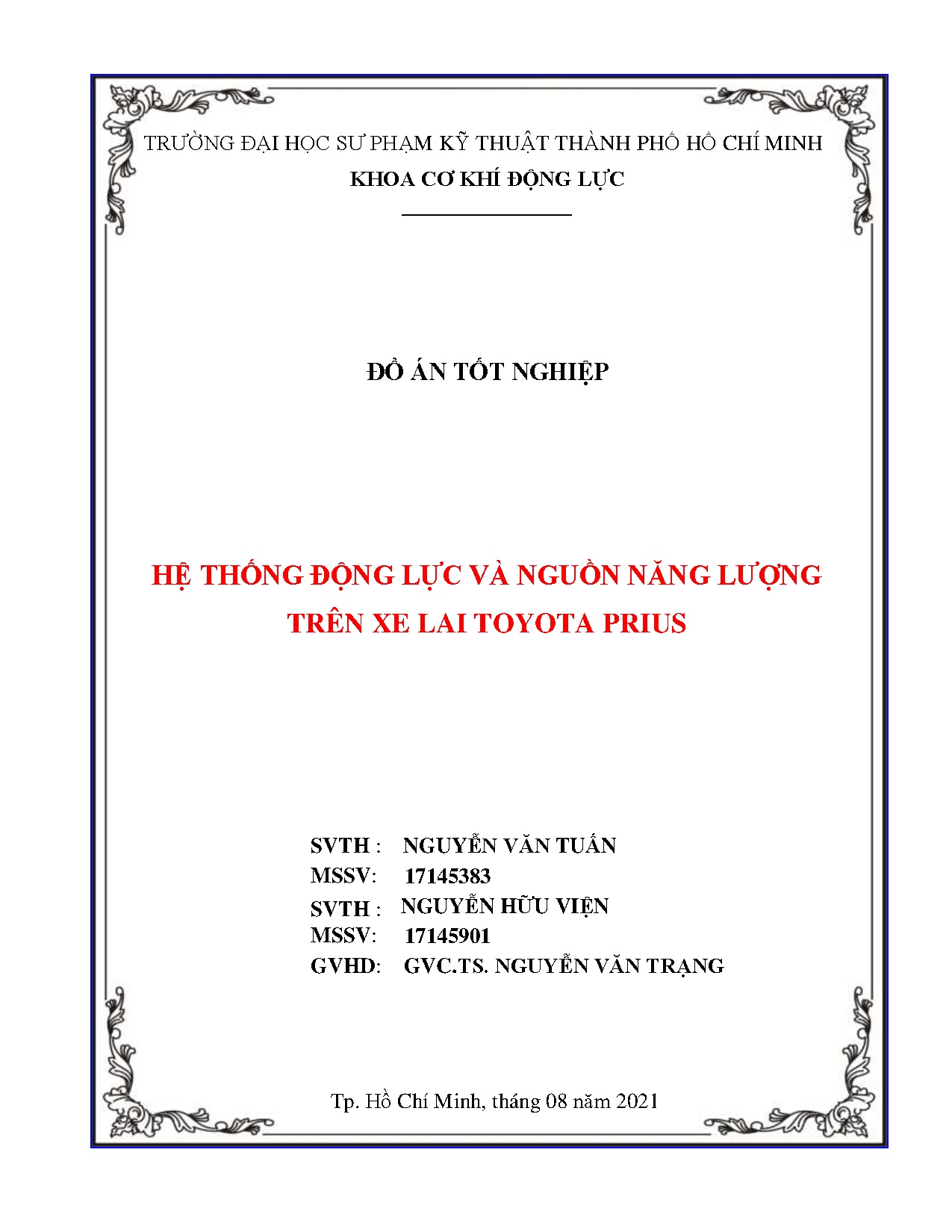 Đồ án tốt nghiệp - Hệ thống động lực và nguồn năng lượng trên xe lai Toyota Prius