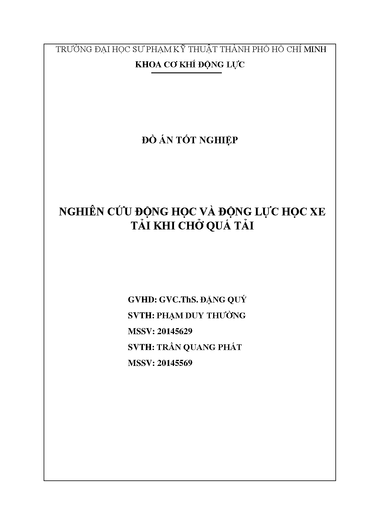 Đồ án tốt nghiệp - Nghiên cứu động học và động lực học xe tải khi chở quá tải