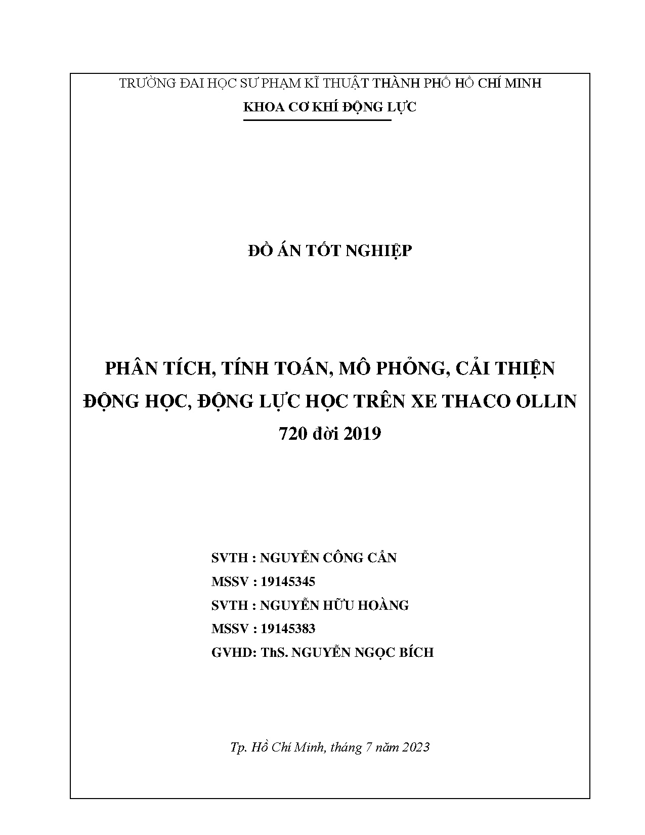 Đồ án tốt nghiệp - Phân tích, tính toán, mô phỏng, cải thiện động học, động lực học trên xe TO 7 Đ 2